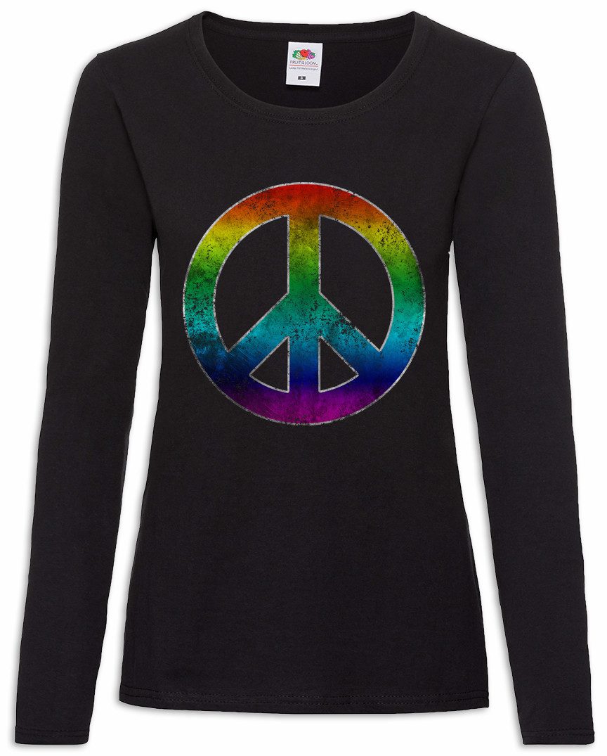 Urban Backwoods Langarmshirt Rainbow Peace Symbol Damen Langarmshirt Hippie Sign Logo Frieden (1-tlg) Regenbogen Hippie 60s Cultur