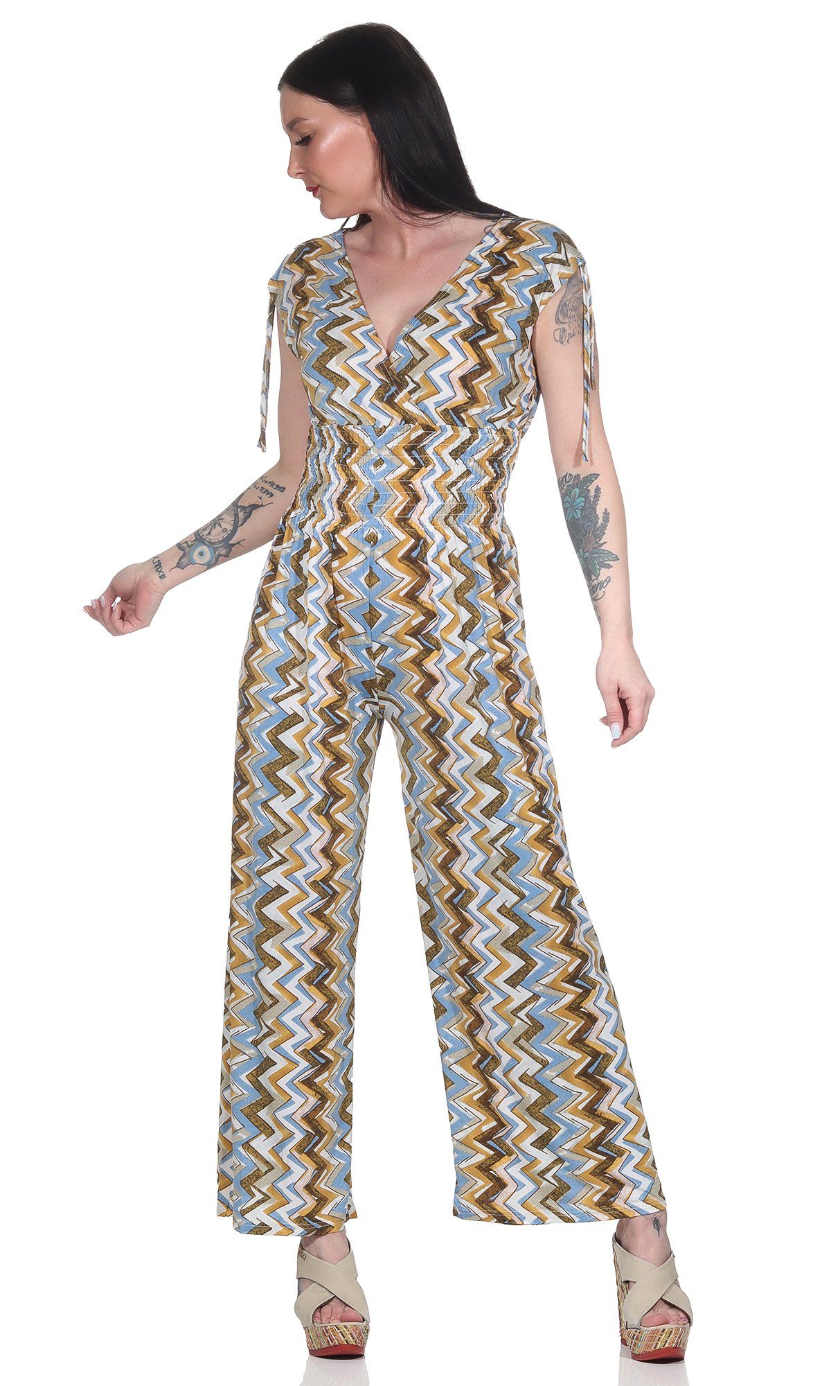 Damenmode bis Aurela eine für maximale tragbar Moderner Jumpsuit 1,68m für Blau festlich & Körpergröße Overall Jumpsuit sommerlich Damen