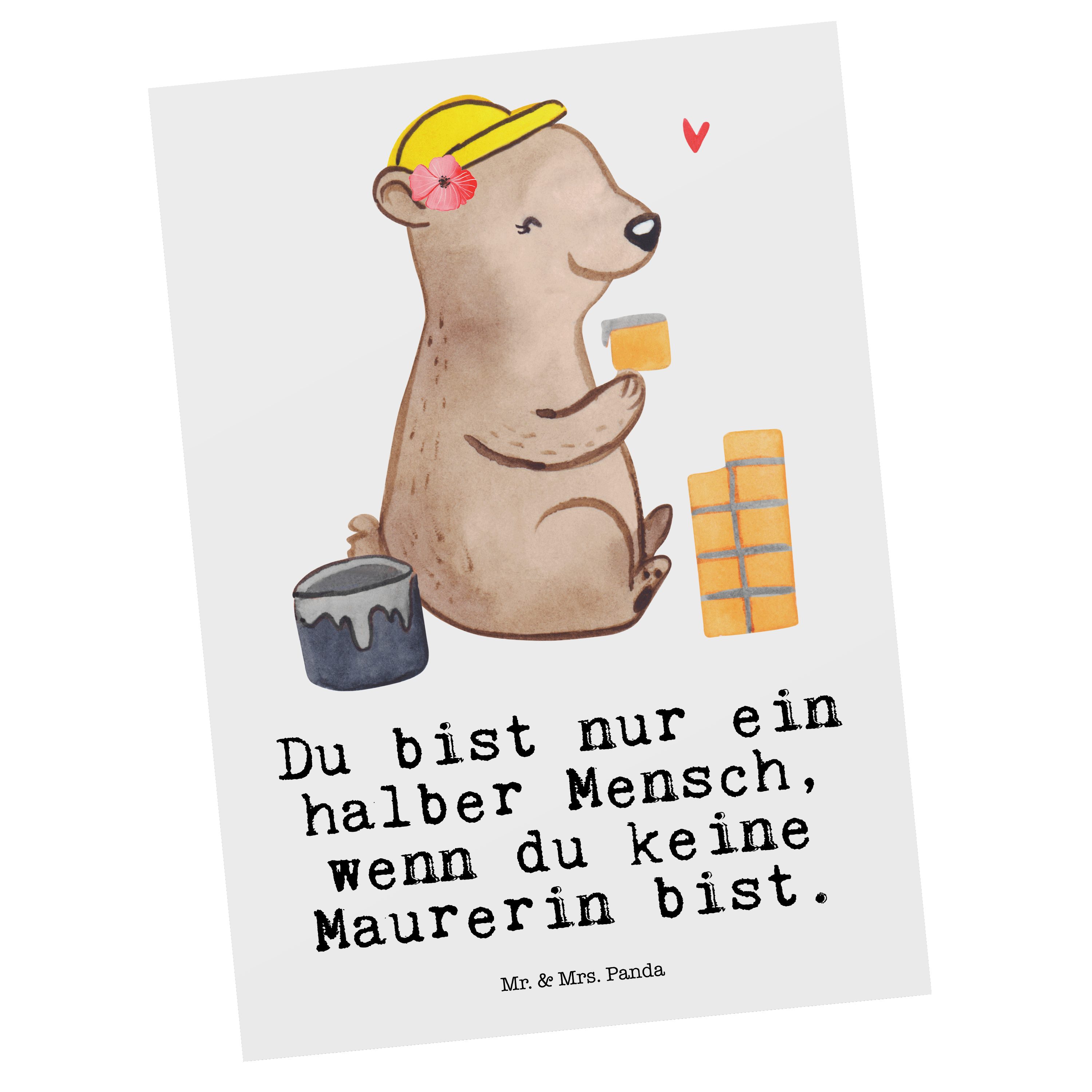 Mr. & Mrs. Panda Postkarte Maurerin mit Herz - Weiß - Geschenk, Kollege, Ansichtskarte, Schenken