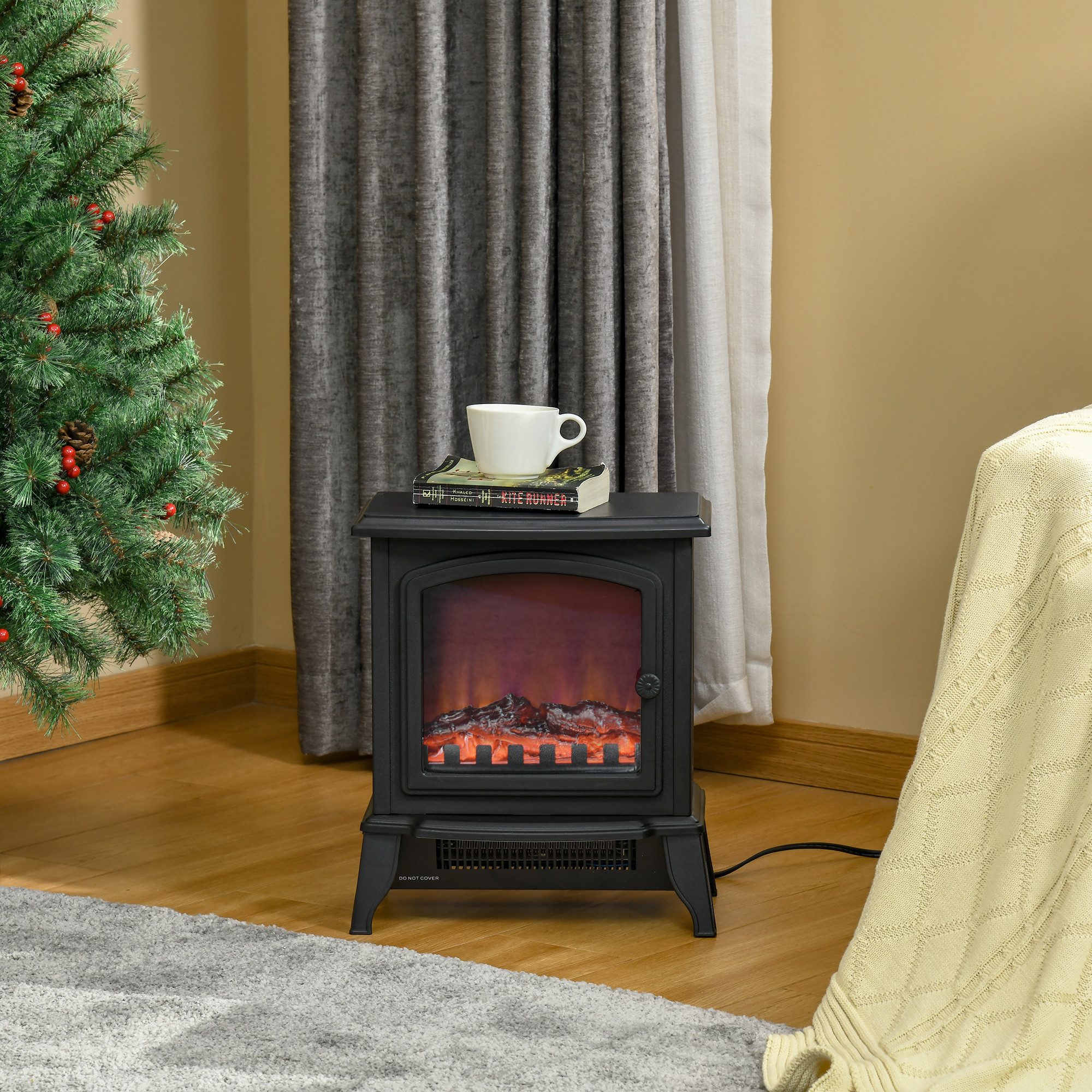 HOMCOM Elektrokamin temperatursteuerbar, LED-Flamme, mit Sicherheitsabschaltung, schwarz