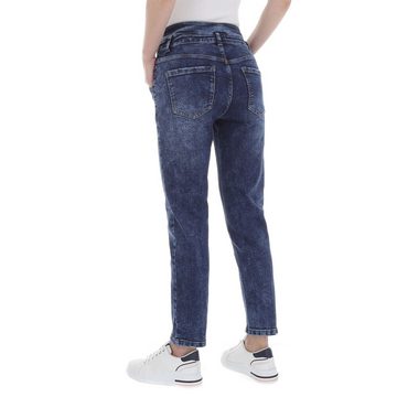 Ital-Design Mom-Jeans Damen Freizeit Used-Look Stretch High Waist Jeans in Blau