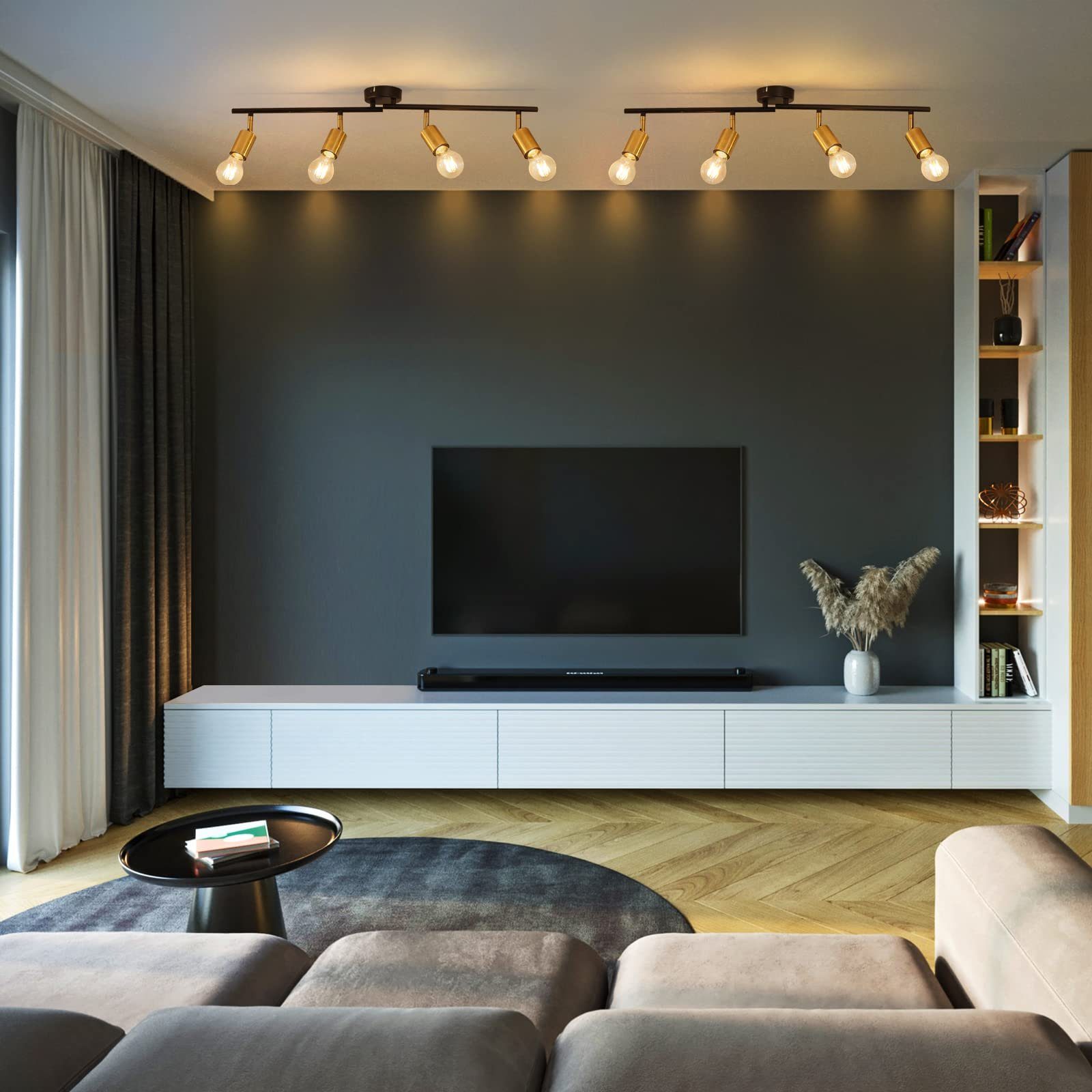 Nettlife Deckenstrahler 4 Flammig E27 Retro schwarz gold Deckenstrahler, 330° DREHBAR+180°VERSTELLBAR, LED wechselbar, für Wohnzimmer Schlafzimmer Küche Gänge Esszimmer