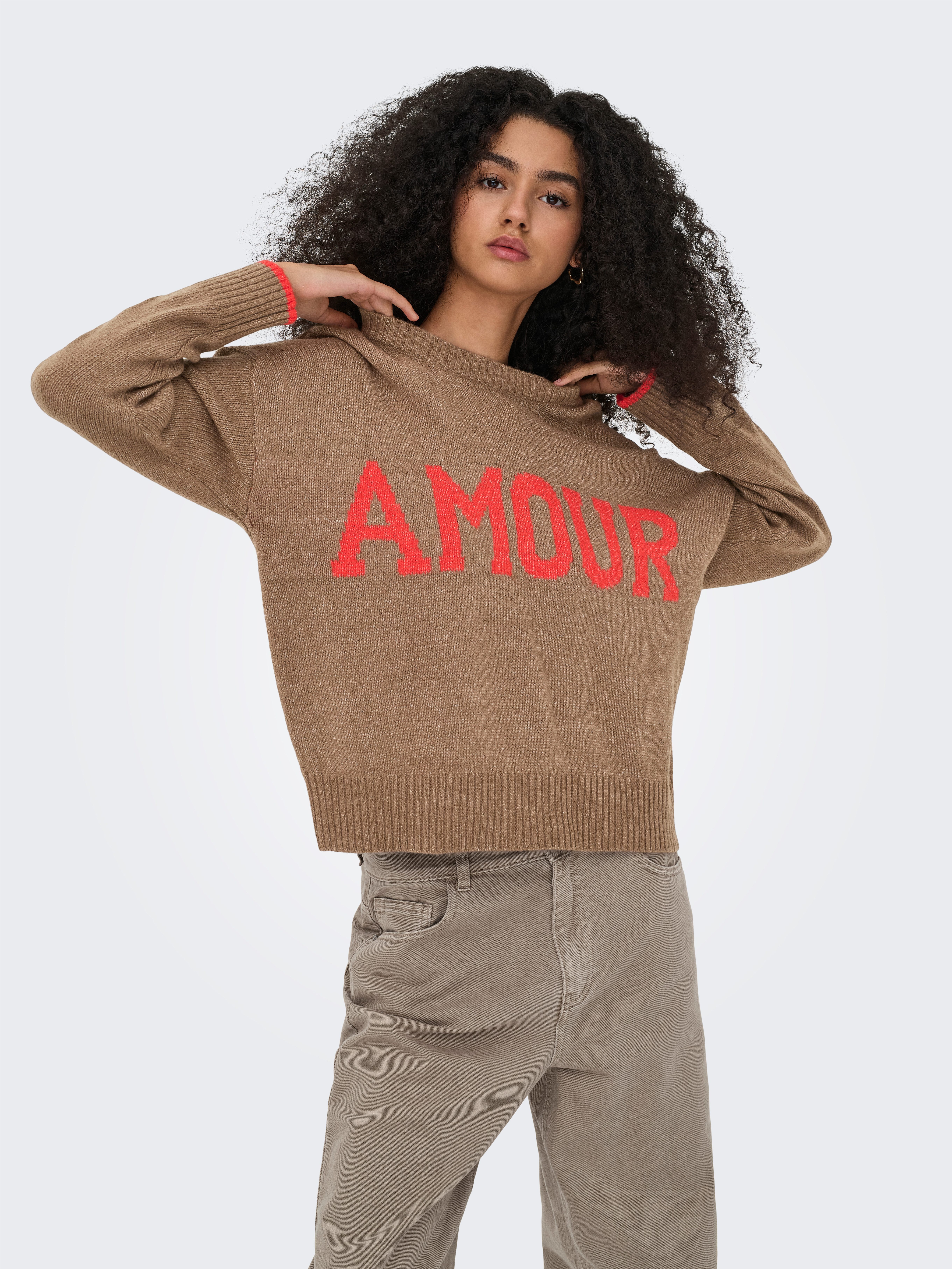 ONLY Rundhalspullover ONLNEW AMOUR LS TEXT günstig online kaufen