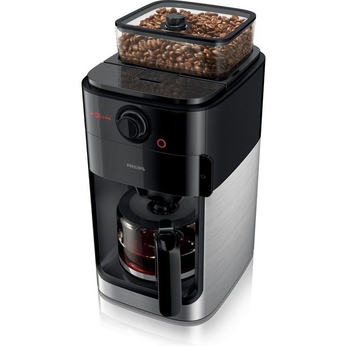 Philips Kaffeemaschine mit Mahlwerk Grind &amp; Brew HD7767/00 aromaversiegeltes Bohnenfach edelstahl/schwarz