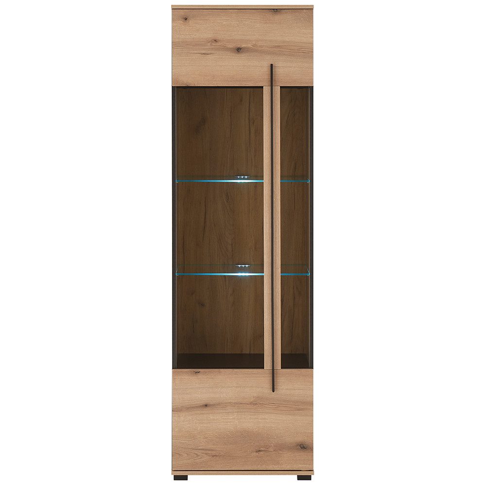 Lomadox Vitrine COLORADO-61 Vitrinenschrank inkl. LED Glasbodenbeleuchtung 60 cm breit in Eiche