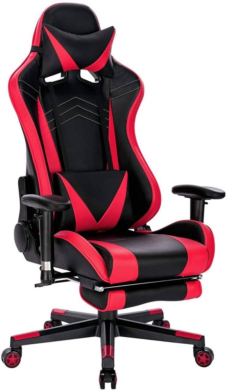 Woltu Gaming-Stuhl (1 St), mit Armlehnen Kopfkissen Lendenstütze Fußstütze rot