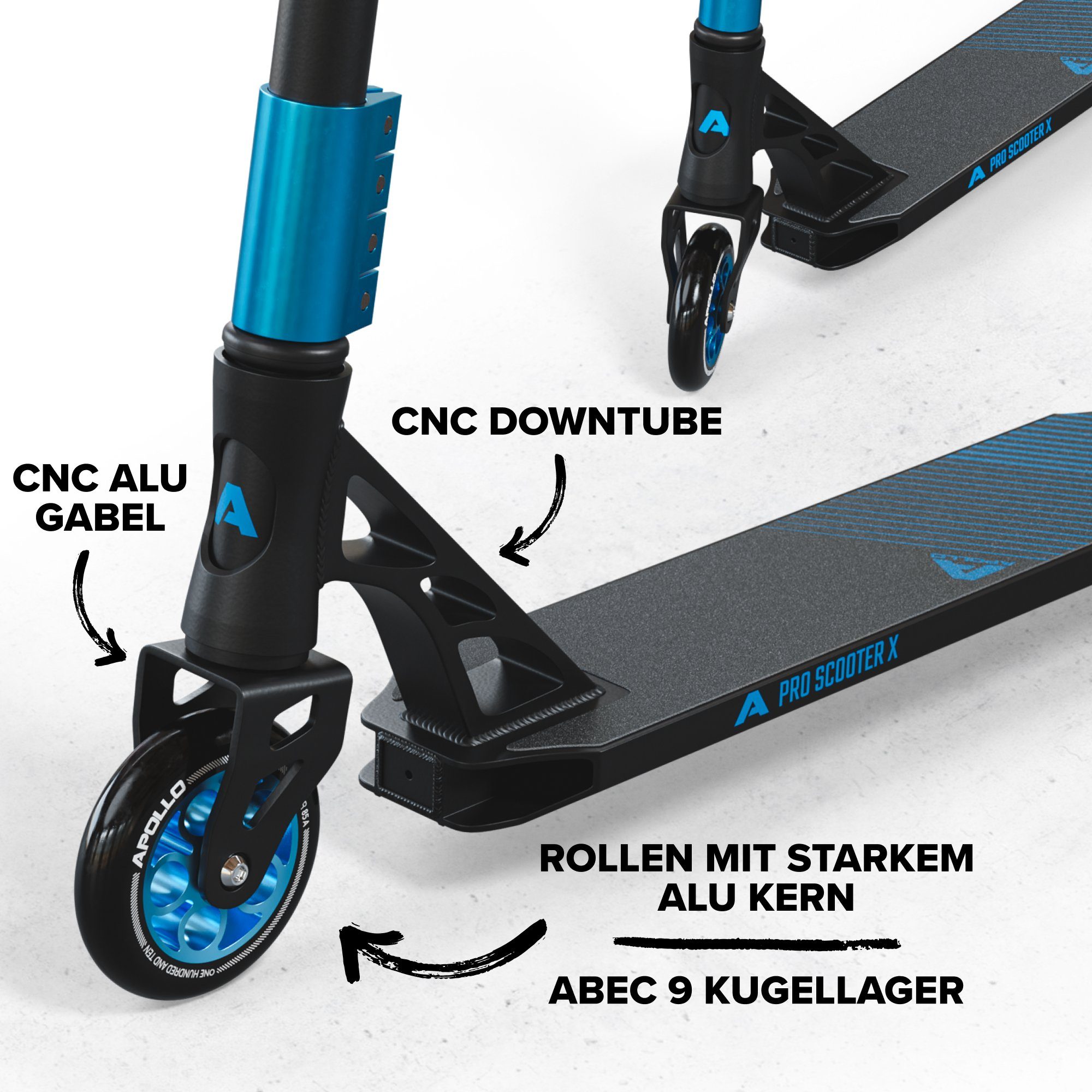 Apollo Stuntscooter Stunt Scooter Genesis X Pro - High End Stuntscooter, Profi Trick Roller mit 120mm Alu Core Wheels Kickscooter