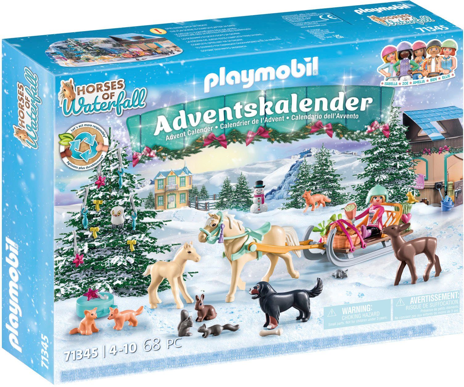 Playmobil® Spielzeug-Adventskalender Spielbausteine, Pferde: Schlittenfahrt (71345), Horses of Waterfall; teilweise aus recyceltem Material