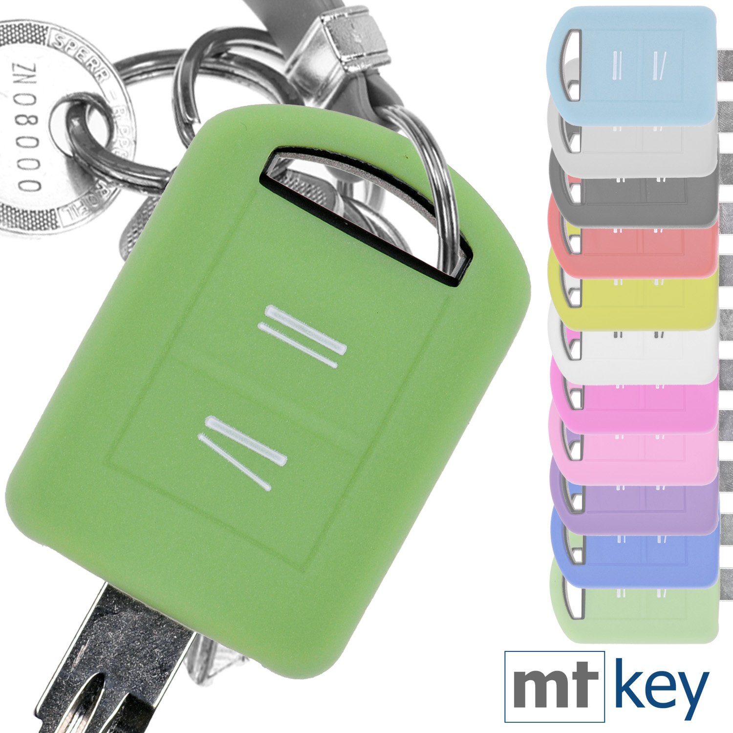 mt-key Schlüsseltasche Autoschlüssel Softcase Silikon Schutzhülle fluoreszierend Grün, für Opel Combo C Corsa C Meriva A Tigra TwinTop