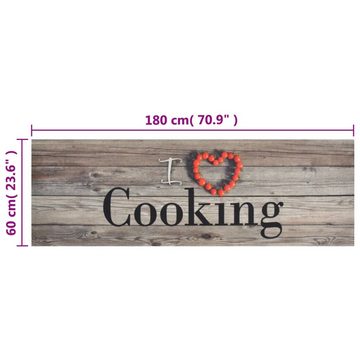 Fußmatte Küchenteppich Waschbar Cooking Grau 60x180 cm Samt, furnicato, Rechteckig