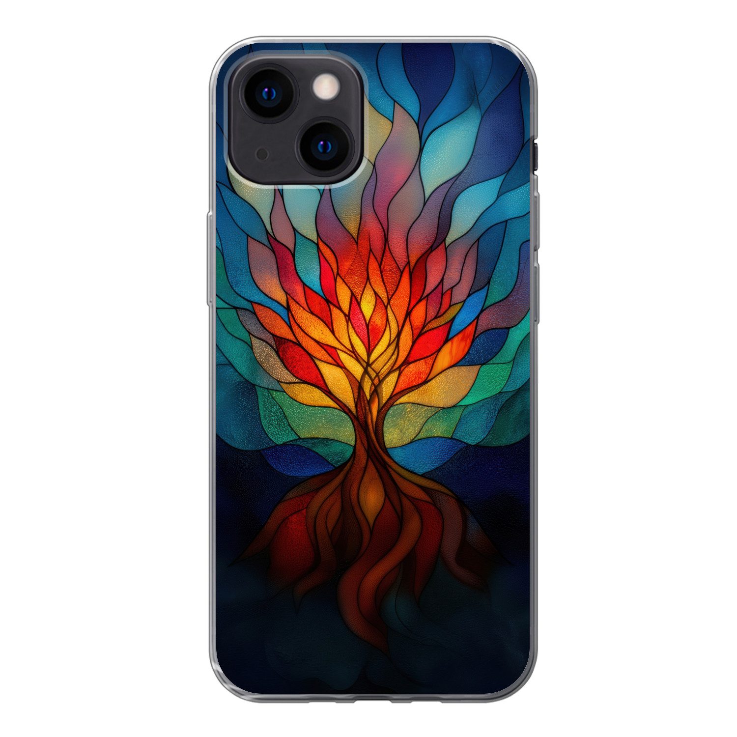 MuchoWow Handyhülle für Apple iPhone 13 mini Ornamentales Glas - Baum - Rot - Wohnungen, Smartphone-Bumper, Print, Handy Schutzhülle Dünn