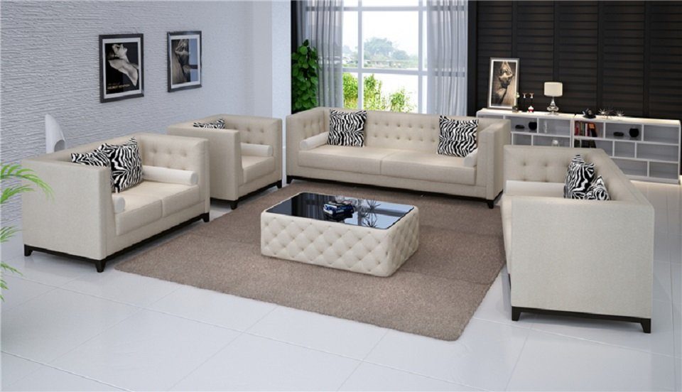 Sofagarnitur Made 2 in Weiß 3 JVmoebel Set Sitzer, Polster Leder Sofa Design Sofas Europe Couchen