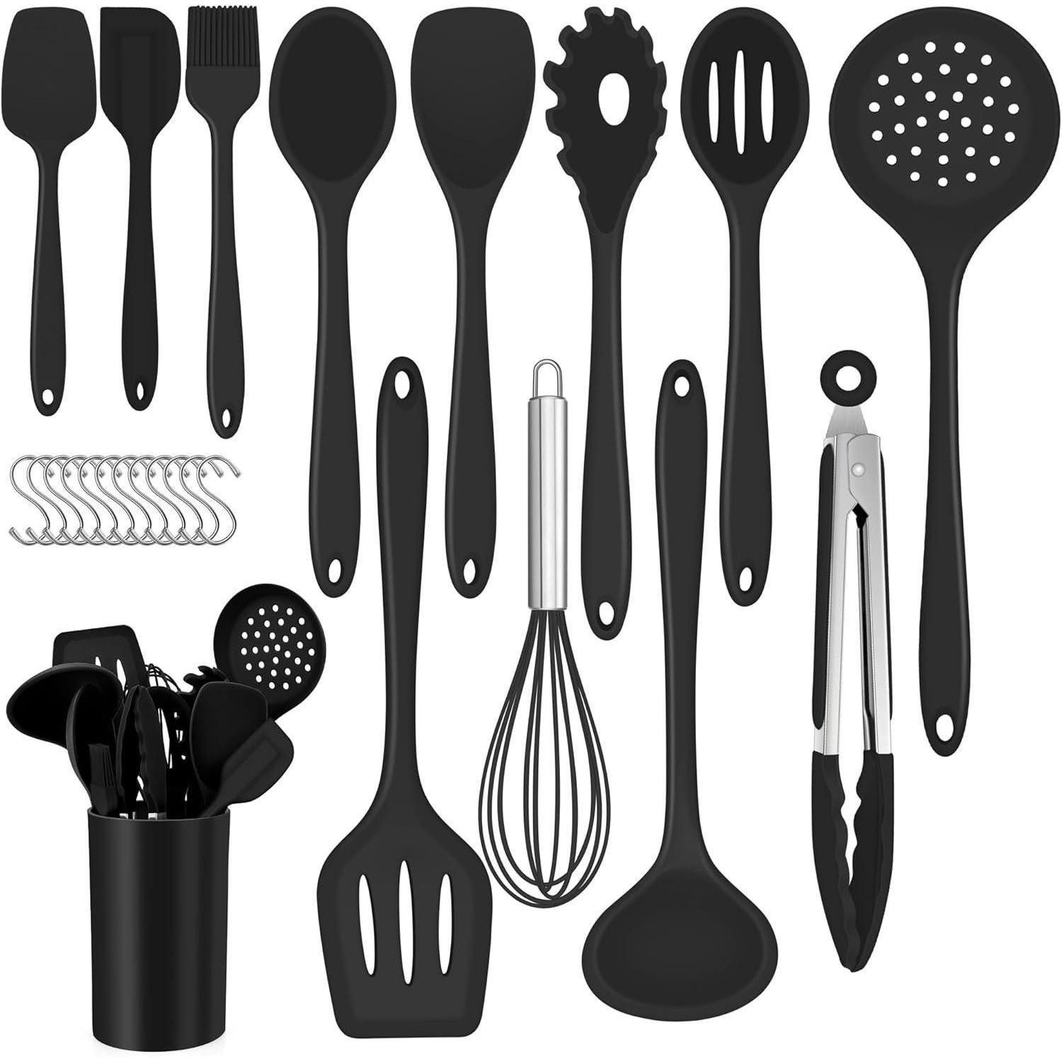 LuxusKollektion Kochbesteck-Set 25-tlg. Silikon Küchenutensilien Kochbesteck Set Schwarz antihaft