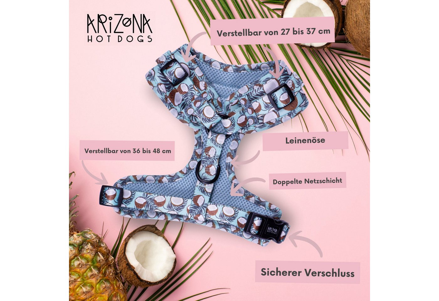 Thumbnail - ARIZONA HOT DOGS Hunde-Geschirr Hundegeschirr Coconut für kleine Hunde XS Hellblau Arizona Hotdogs