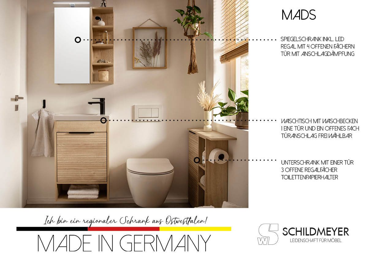 Schildmeyer Seitenschrank Mads, Seitenschrank, Made in Germany, B: 45,5 cm (1-St) Solide Verarbeitung - Dieses Produkt ist in Deutschland gefertigt