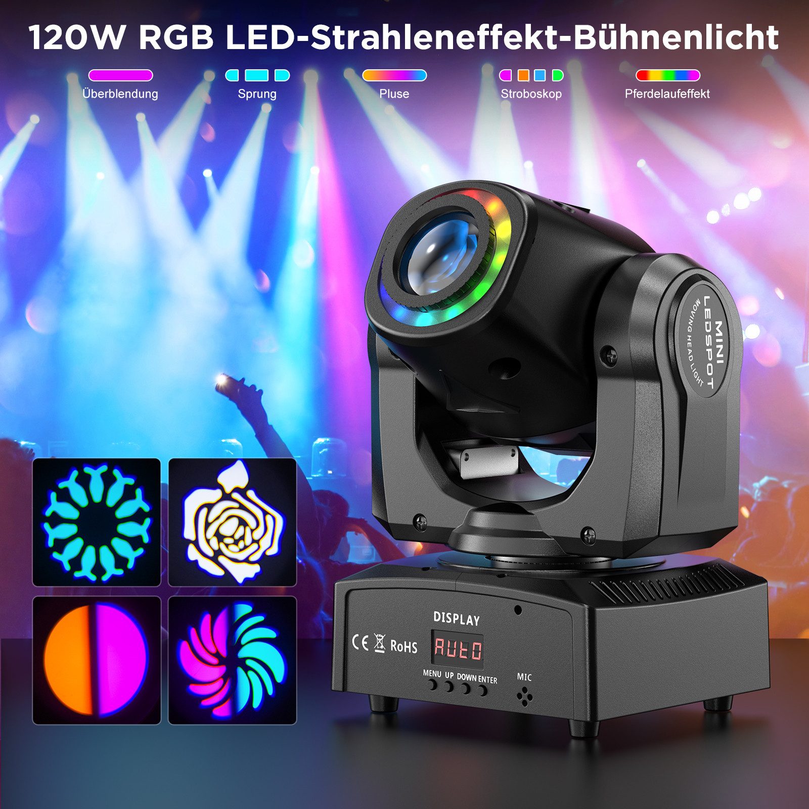 ZonQoonz Discolicht 120W Moving Head Light, BühnenLicht Gobo Strahl Für DJ Party Disco