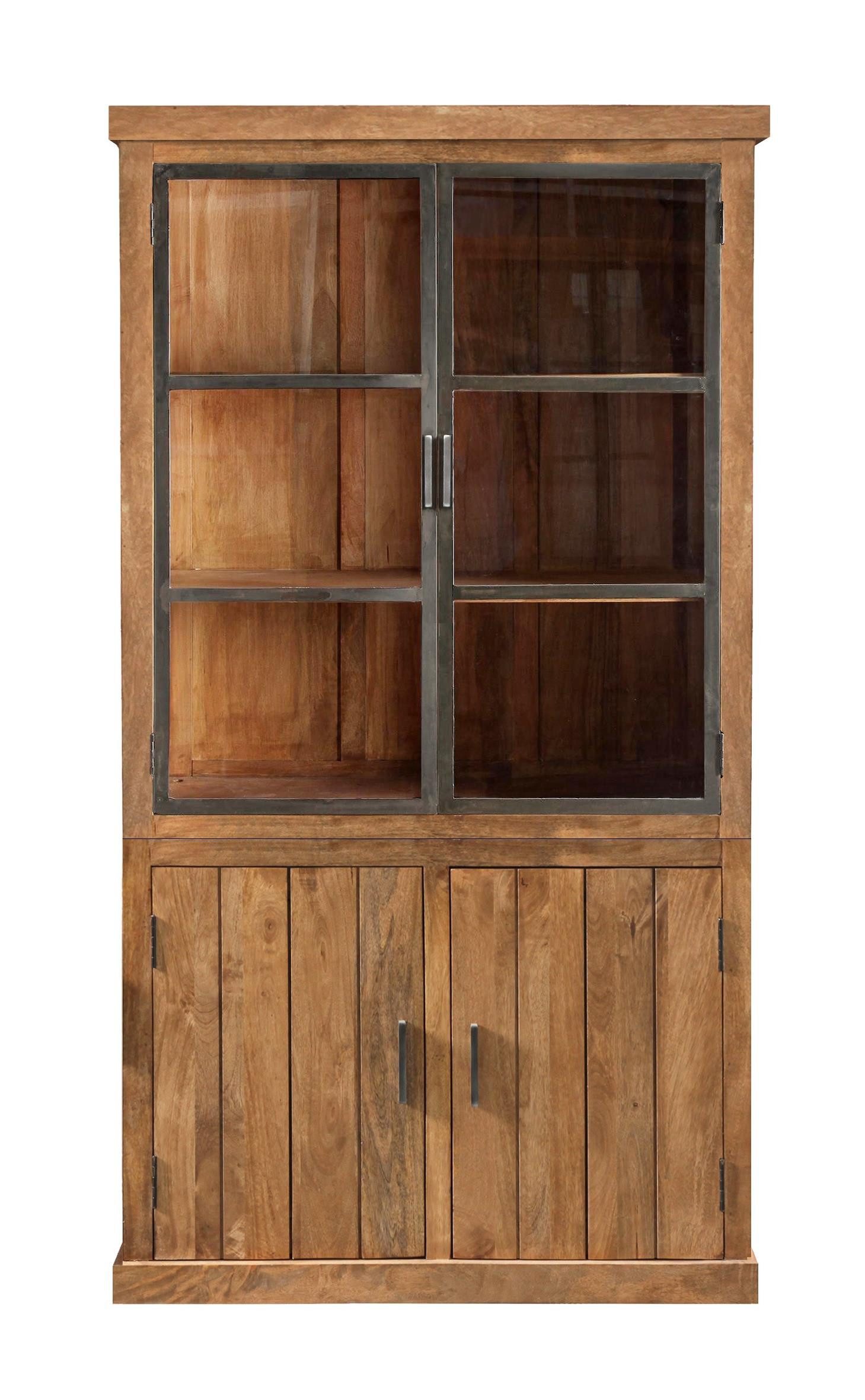 WOLF MÖBEL Vitrine KERALA Glasvitrine 2 Glas- / 2 Holztüren - Eisen natural (120 x 45 x 90)