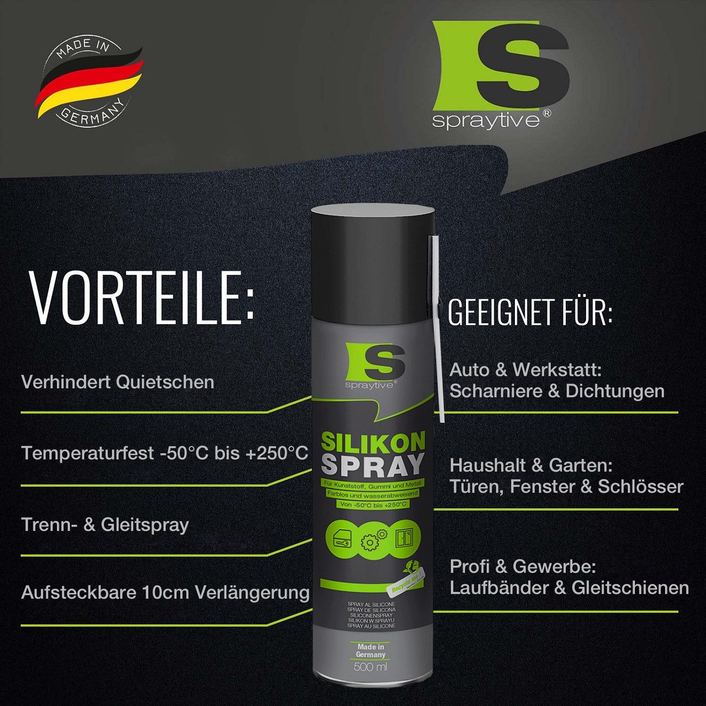 Spraytive Silikonöl 6x 500ml Silikonspray – farbloses Schmiermittel & Gleitmittelspray, Made in Germany – Bild 4 von 5