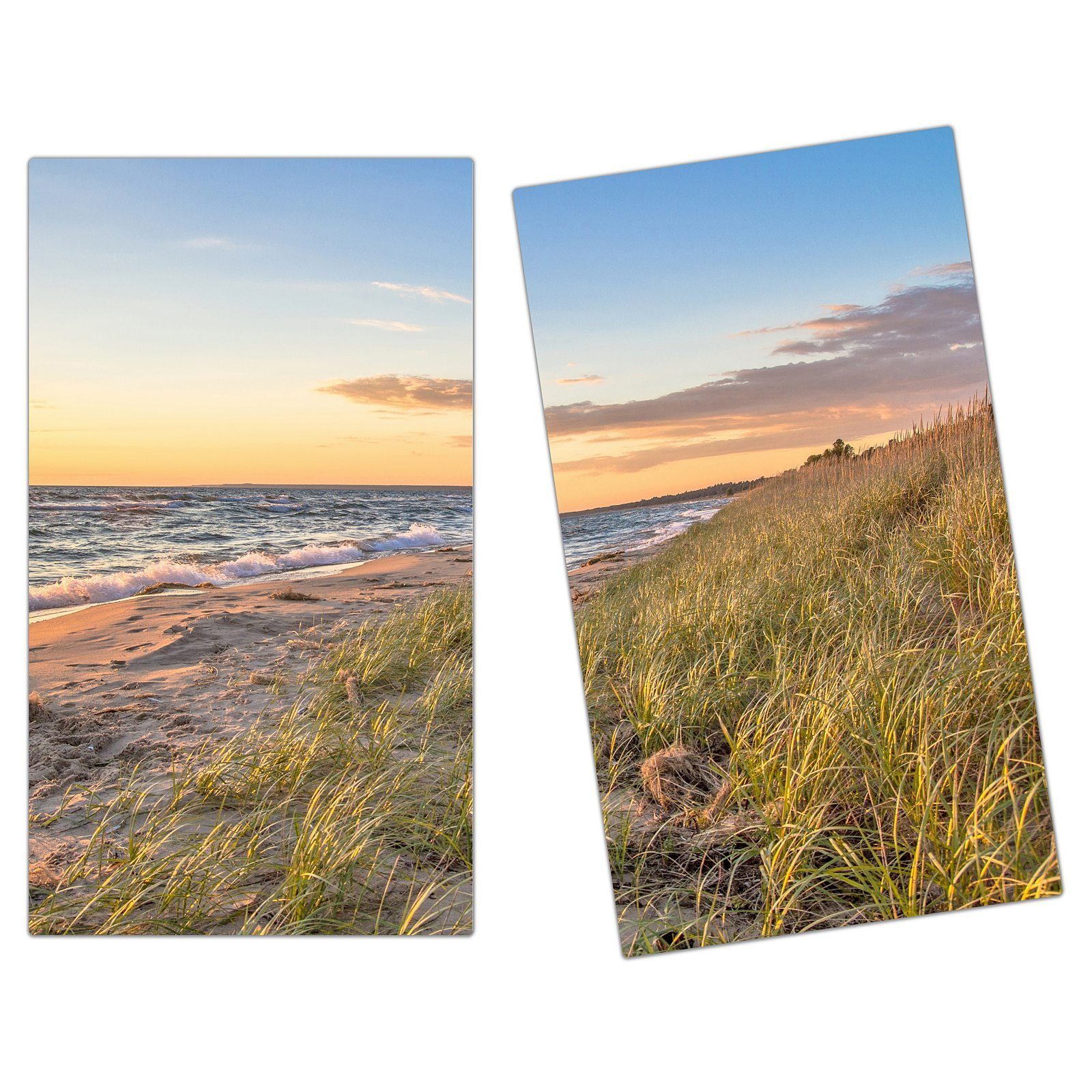 tlg) Herdabdeckplatte Strand, Sonnenuntergang Glas (2 Herd-Abdeckplatte am Primedeco Glas, Spritzschutz aus