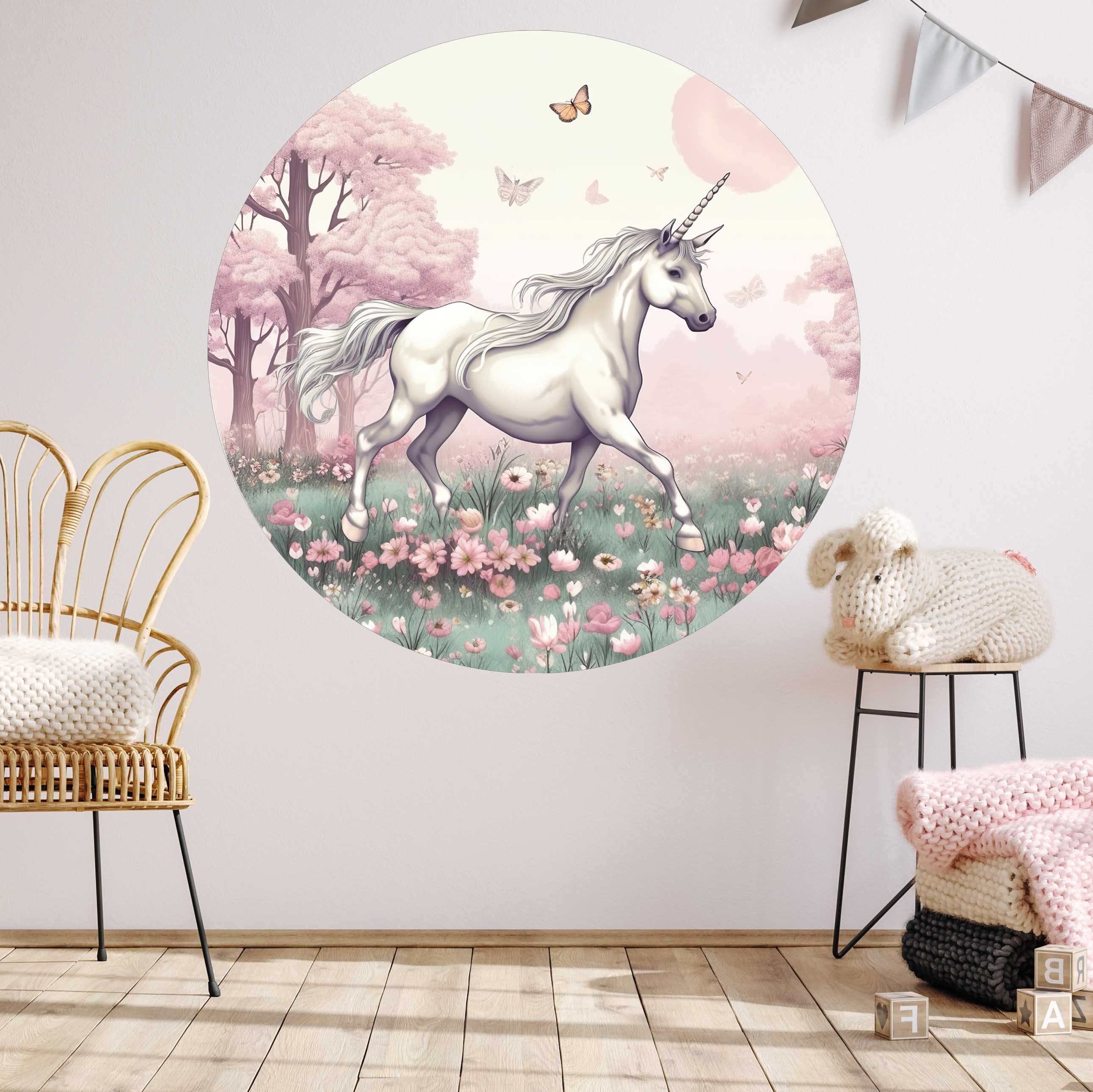WANDKIND Wandtattoo Einhorn RUND V417 Blumenwiese, günstig online kaufen