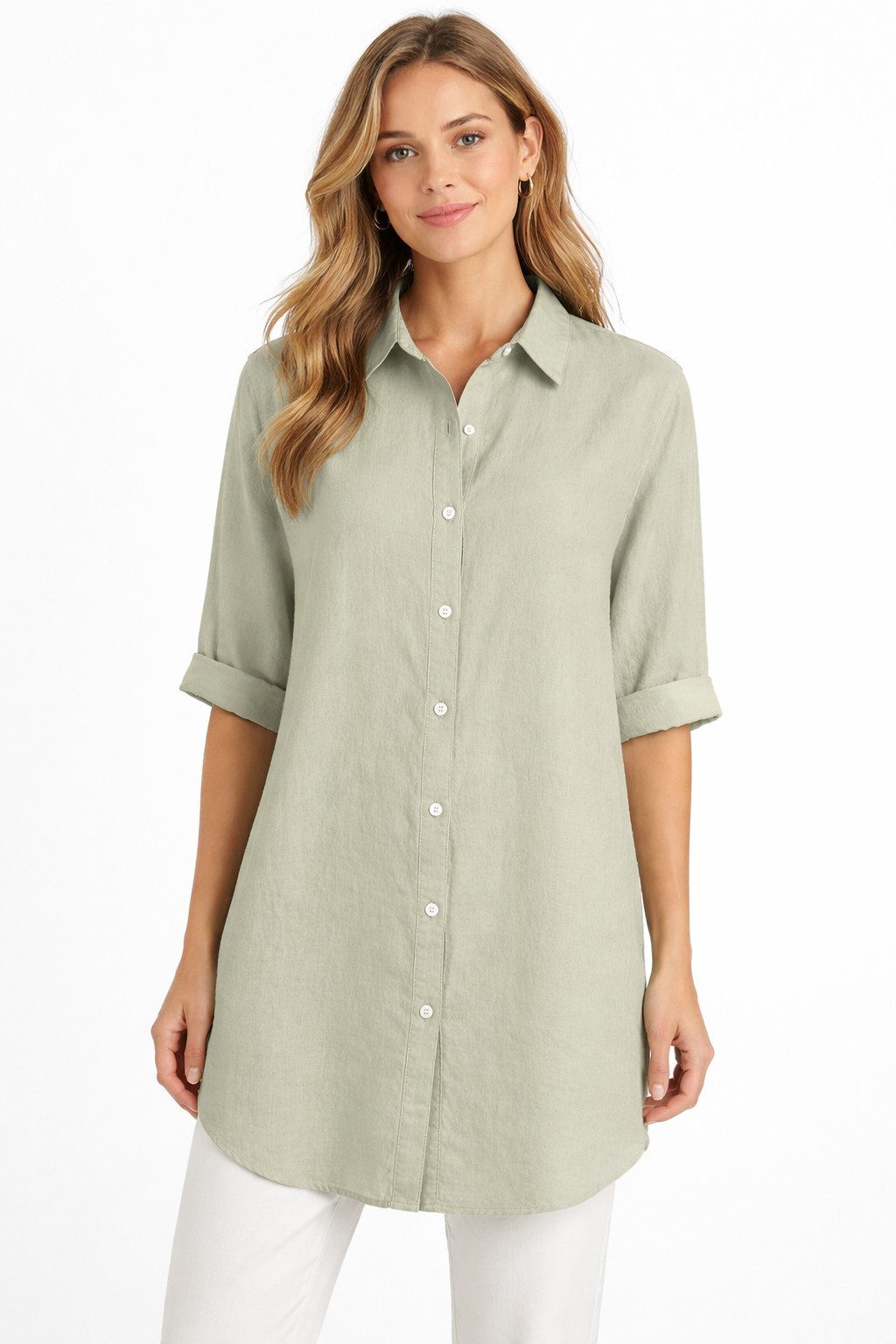 Eight2Nine Hemdbluse Damen Leinen Bluse atmungsaktiv Tunika Sommer langebluse Hemdbluse