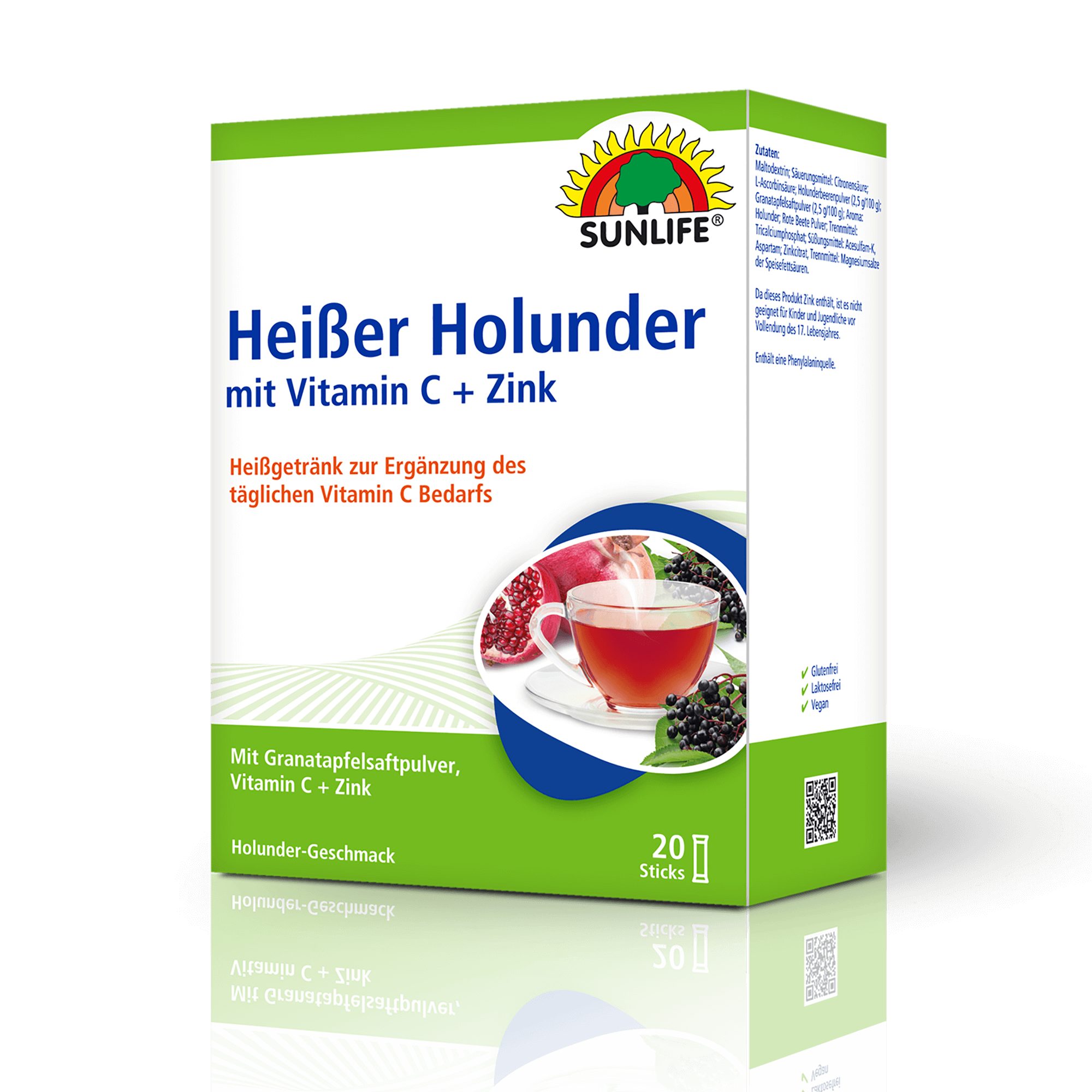 SUNLIFE SUNLIFE® Heißer Holunder 20 Sticks Gesundheit Husten + Vitamin C 1 x täglich den Inhalt eines Sticks mit 150 ml heißem oder kaltem Wasser übergießen, umrühren und trinken