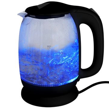 Hatex Wasserkocher Glas mit LED 1,7L Schwarz Beleuchtung Kabellos, 2200,00 W, Küchengeräte Teekocher Wasser Kocher Tee