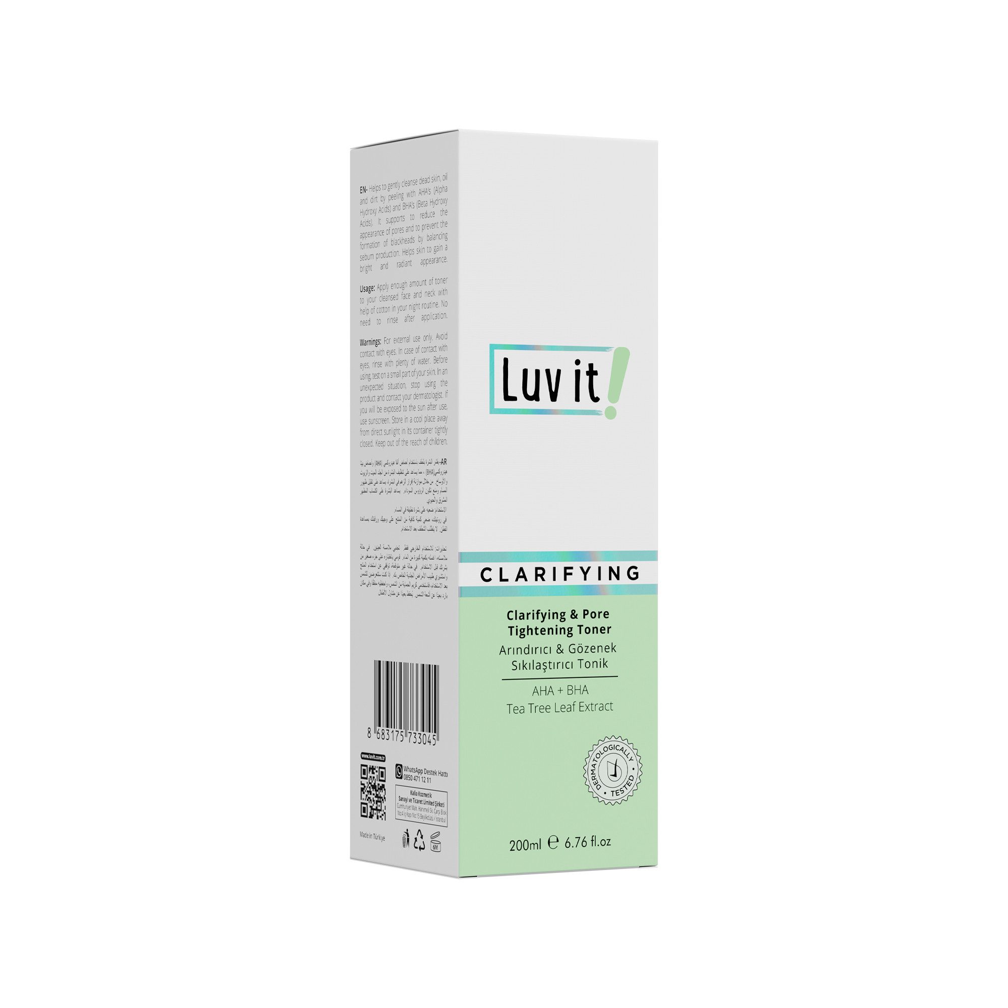 Luv it! Gesichtswasser Clarifying & Pore Tightening Toner AHA + BHA, Klärendes AHA + BHA Peeling-Gesichtswasser