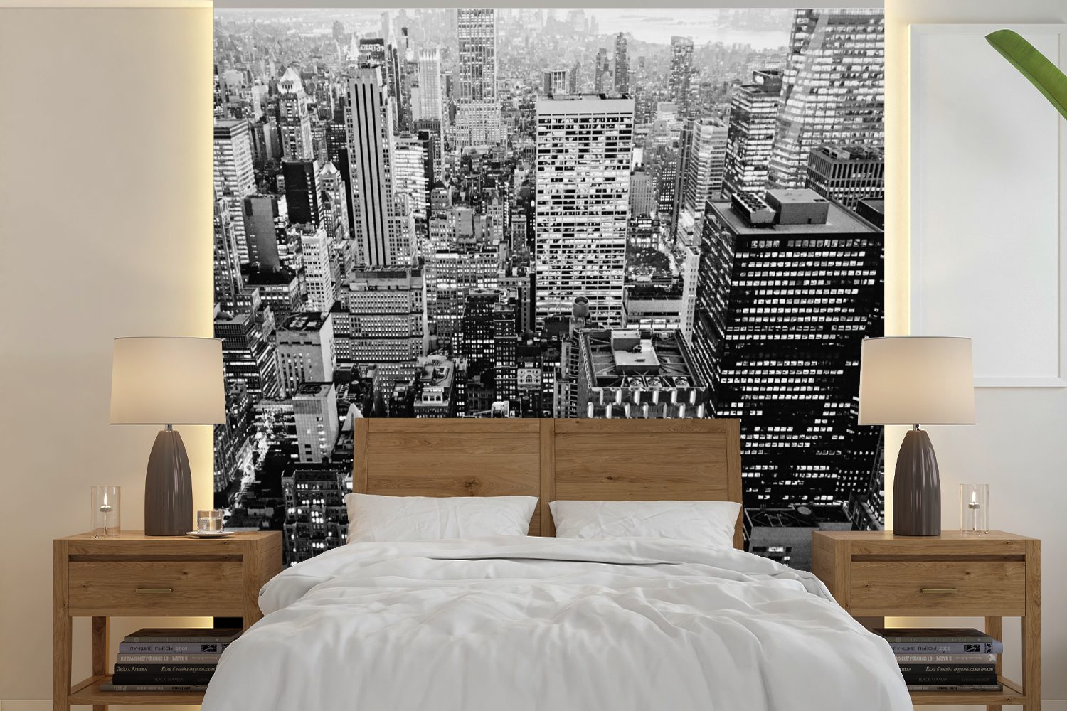MuchoWow Fototapete Luftaufnahme von Manhattan - schwarz und weiß, Matt, bedruckt, (5 St), Vinyl Tapete für Wohnzimmer oder Schlafzimmer, Wandtapete