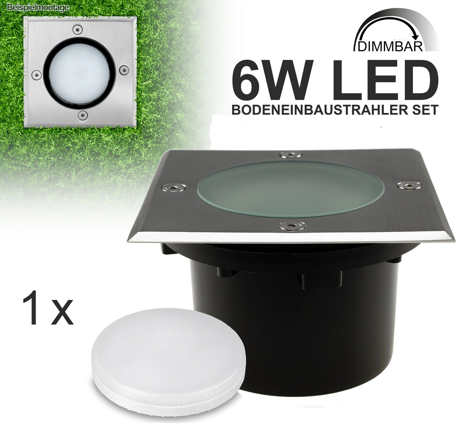 LEDANDO LED Einbaustrahler LED Bodeneinbaustrahler Set mit tauschbarem 6W LED GX53-Leuchtmittel -