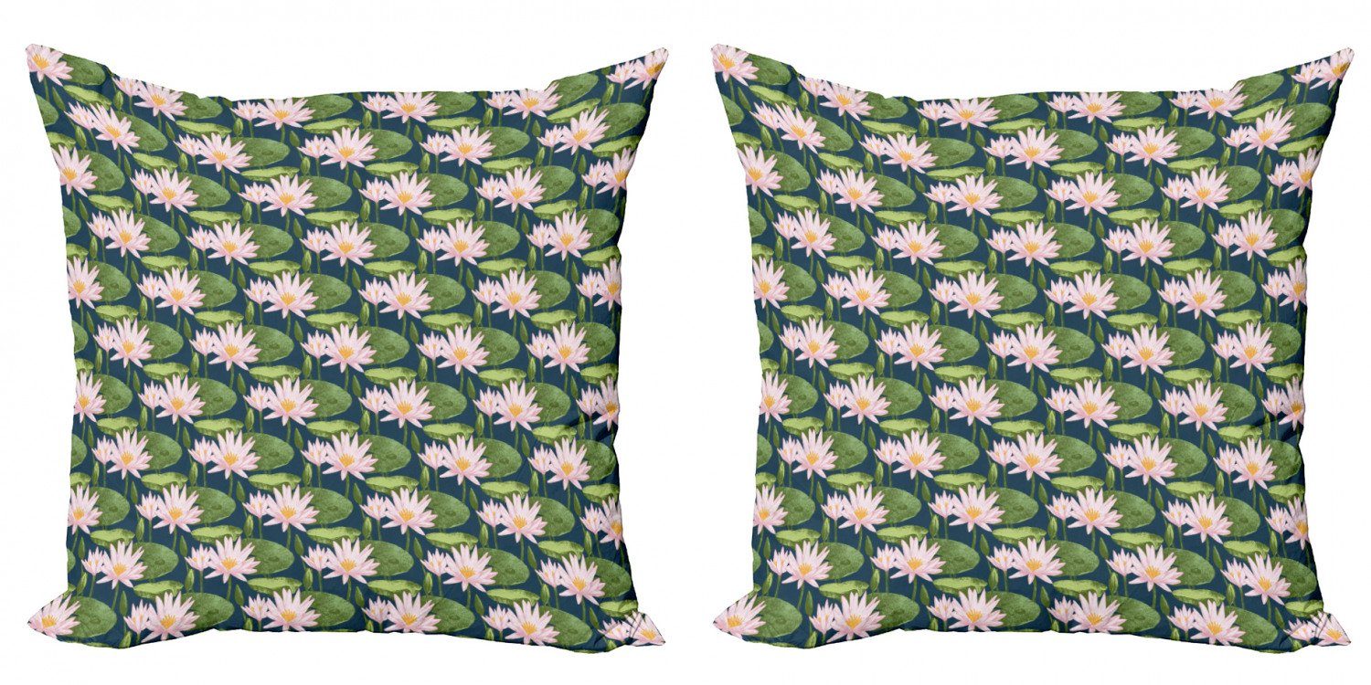Kissenbezüge Modern Accent Doppelseitiger Digitaldruck, Abakuhaus (2 Stück), Lilie Rosa Blüten auf Teich | Kissenbezüge