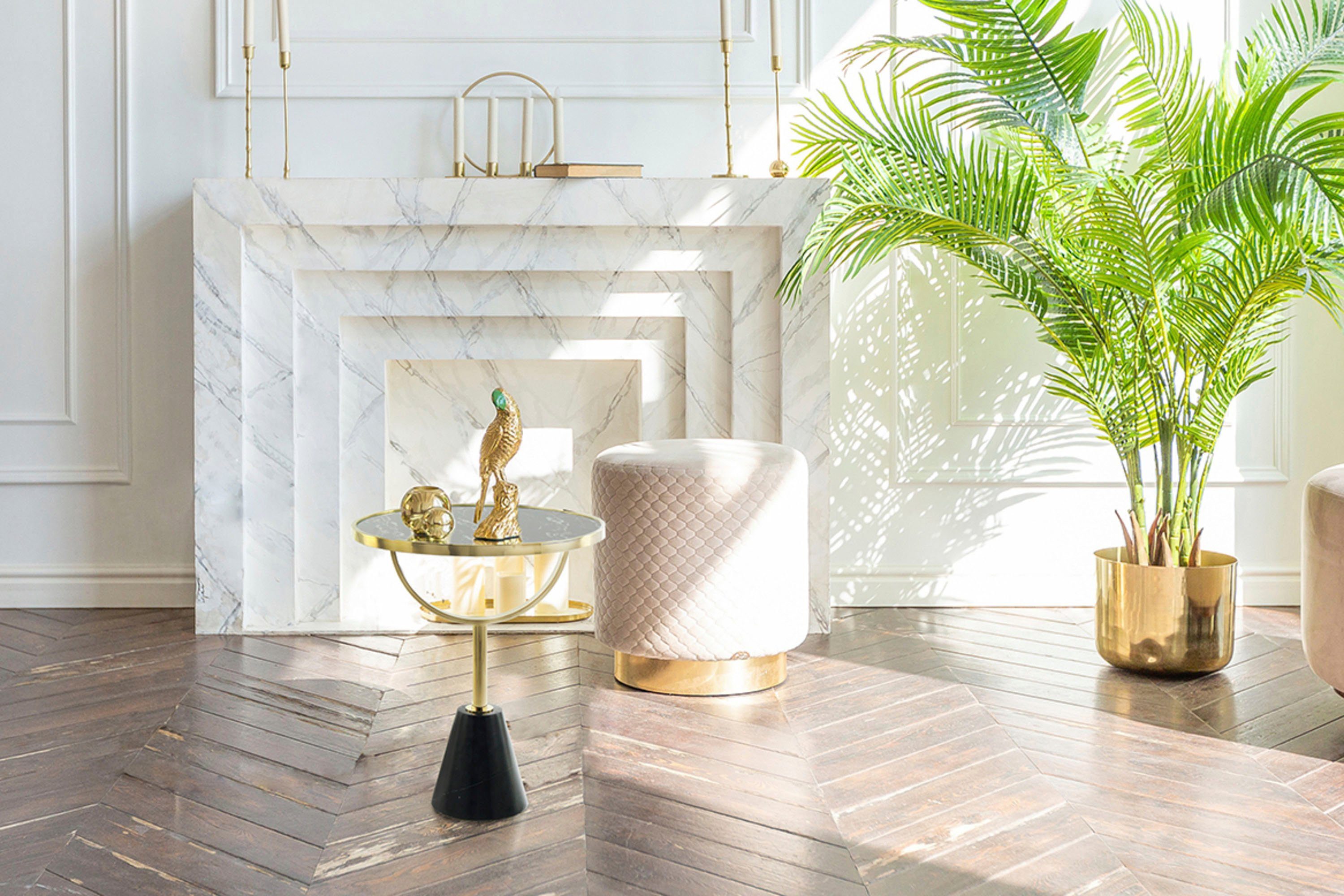 Kayoom Beistelltisch Rocio, Ausgefallenes Design,Stabiler Marmor-Sockel (1-St), ausgefallenes Gestell, stabiler Marmorfuß, marmorierte Glasplatte