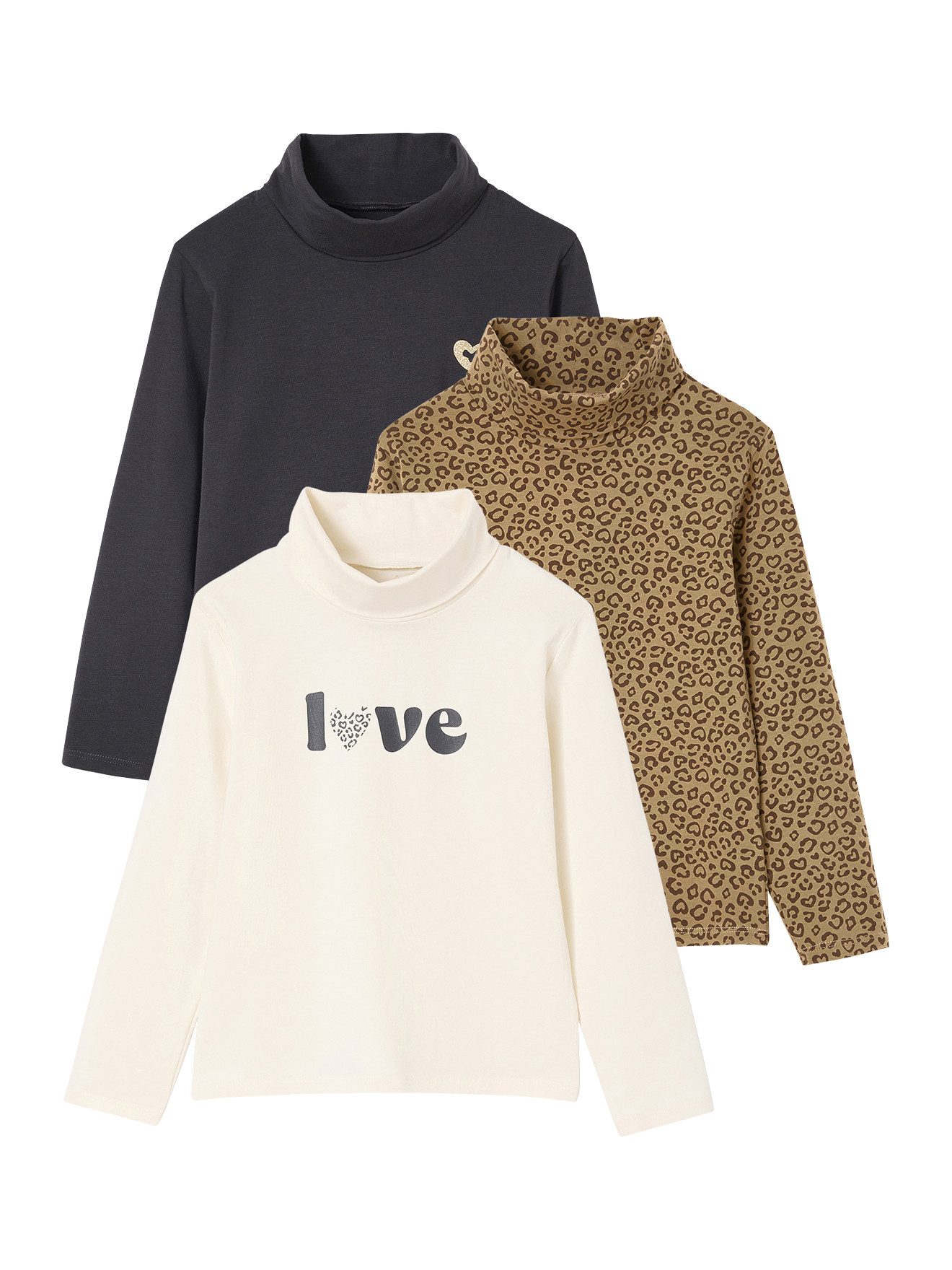 vertbaudet Langarmhemd Mädchen Rollkragenshirts BASIC 3er-Pack