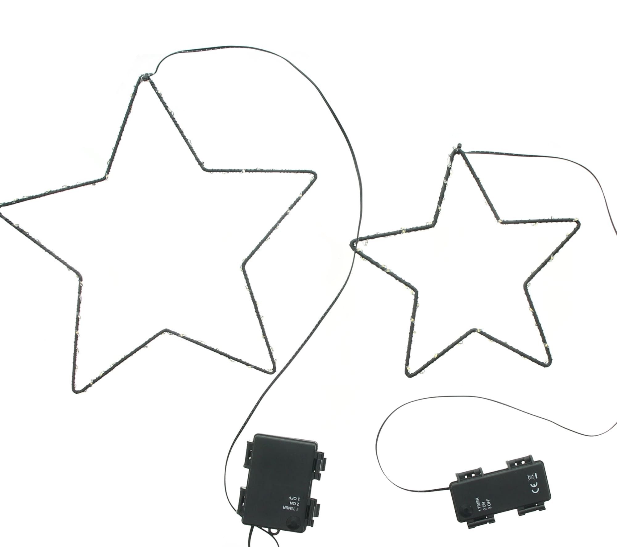 Dekoleidenschaft Dekohänger "Stern" aus Metall, LED Deko Ø 20 + 28 cm, Weihnachtsdeko beleuchtet (2 St., im Set), für Wand, Fenster, Balkon & Garten, Innen & Außen, Outdoor