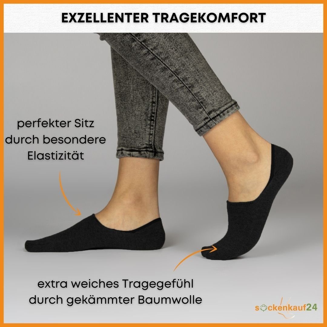 sockenkauf24 Füßlinge 10 Paar Füßlinge aus gekämmter Baumwolle Damen & Herren (Schwarz, 39-42) Sneaker Socken ohne drückende Naht (Exclusive Line) - 70103T WP