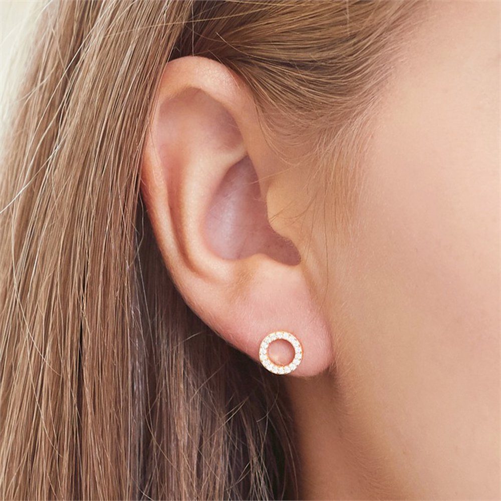 JEWLIX Paar Ohrstecker Ohrstecker Kreis Sterlingsilber vergoldet Zirkonia günstig online kaufen