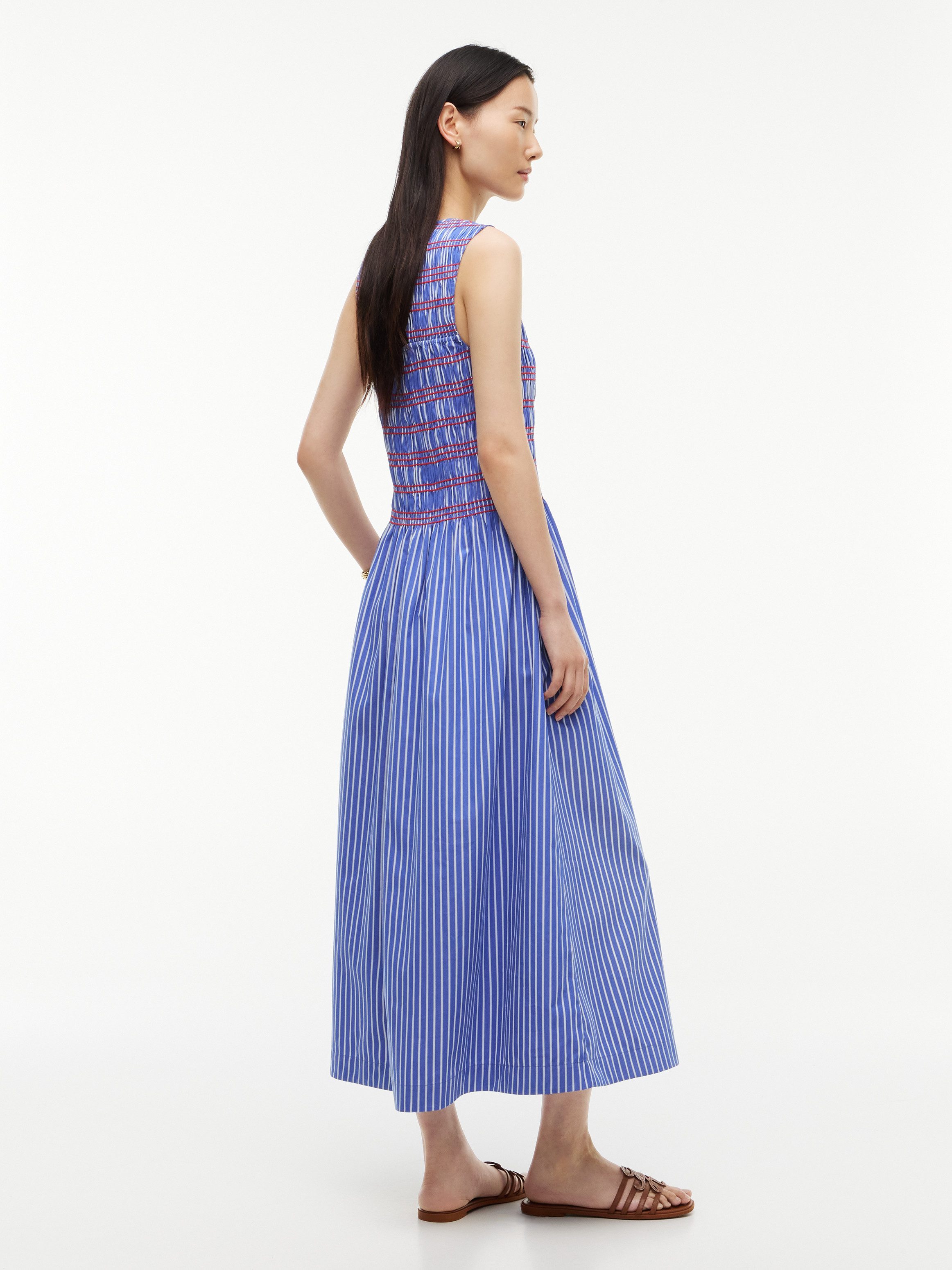Tommy Hilfiger Smokkleid SMOCKING STRIPE NS MIDI DRESS Baumwolle, wadenlang, gesmoktes Oberteil – Bild 4 von 5