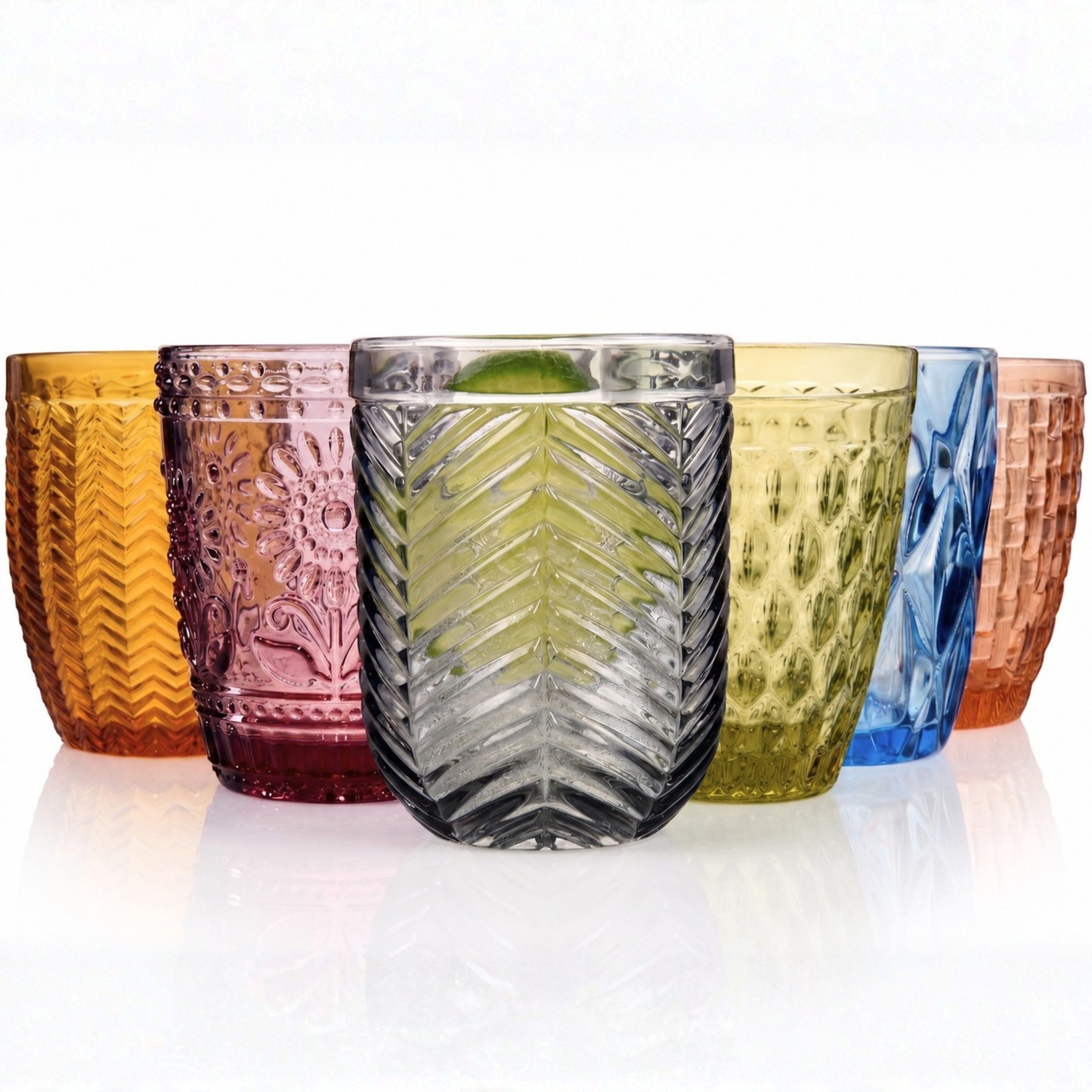 SÄNGER Gläser-Set Bunt, 6-tlg., Glas, 6x Trinkgläser Porto, unterschiedliche Designs, mehrfarbig