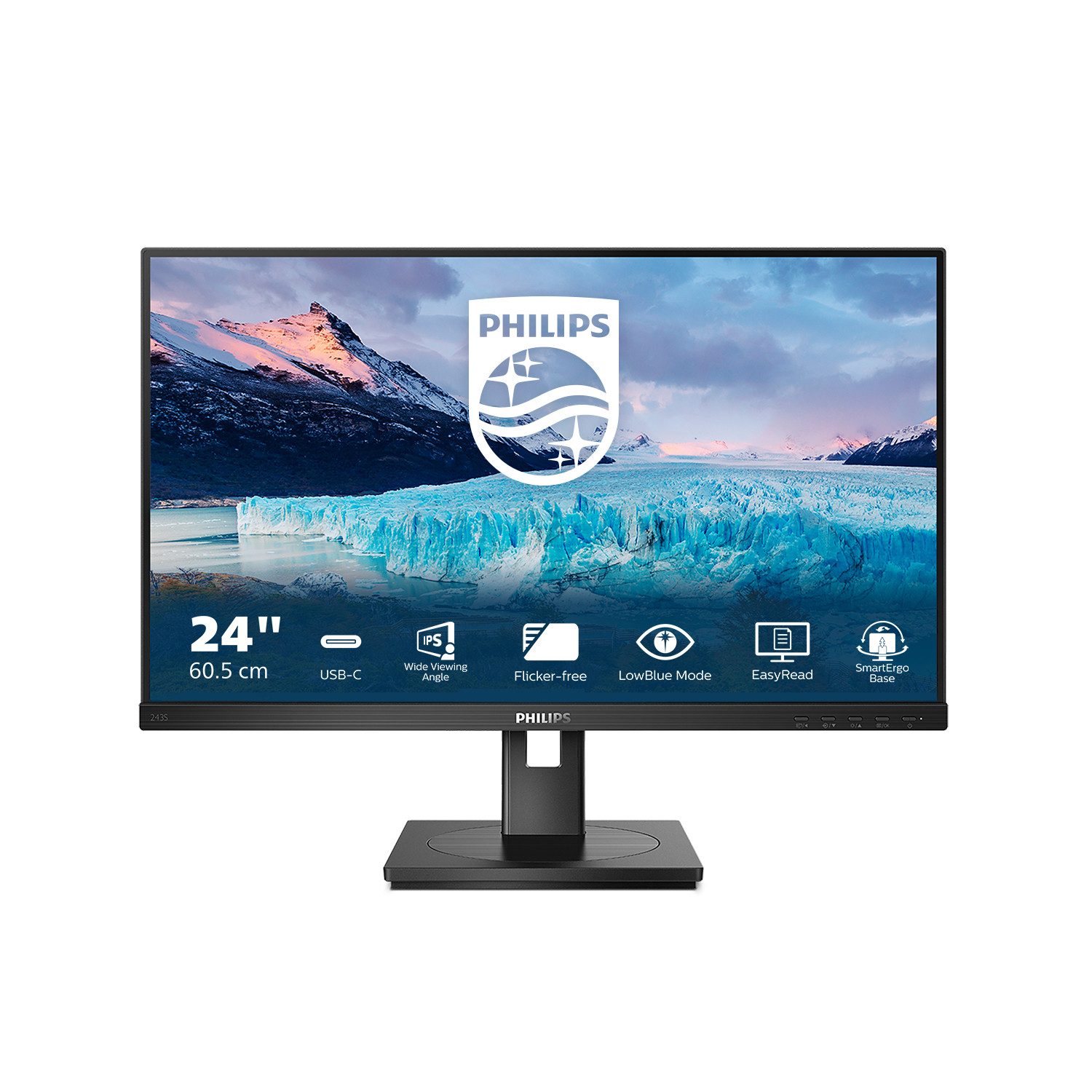Philips 243S1 TFT-Monitor (60,5 cm/23.8 ", 1920 x 1080 px, Full HD, 4 ms Reaktionszeit, 75 Hz, IPS LCD, USB-C 65W, Lautsprecher, LAN, höhenverstellbar, Pivot)