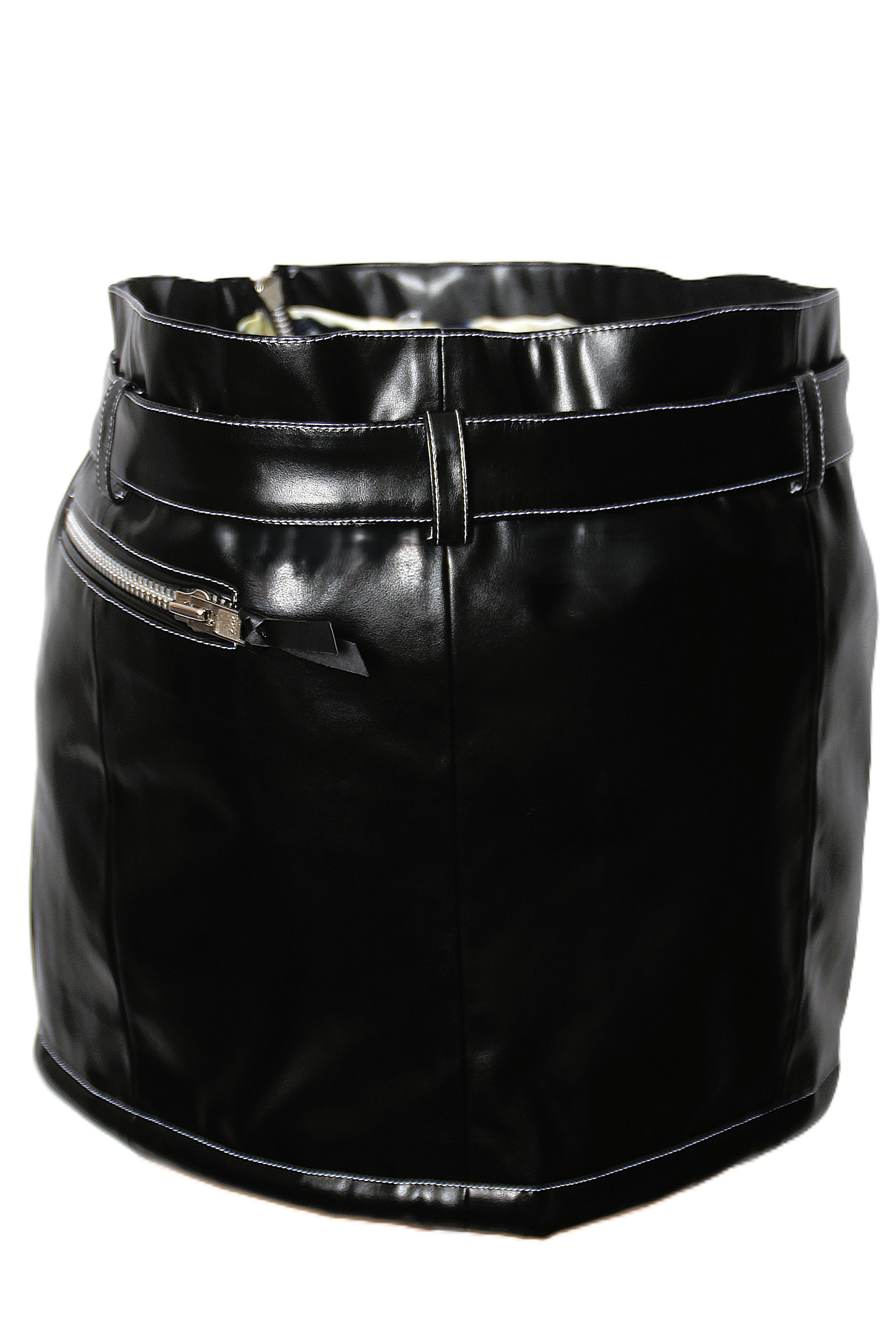 Be Noble Lederrock Black Punk Kurzer Mini aus glänzendem Lack Leder