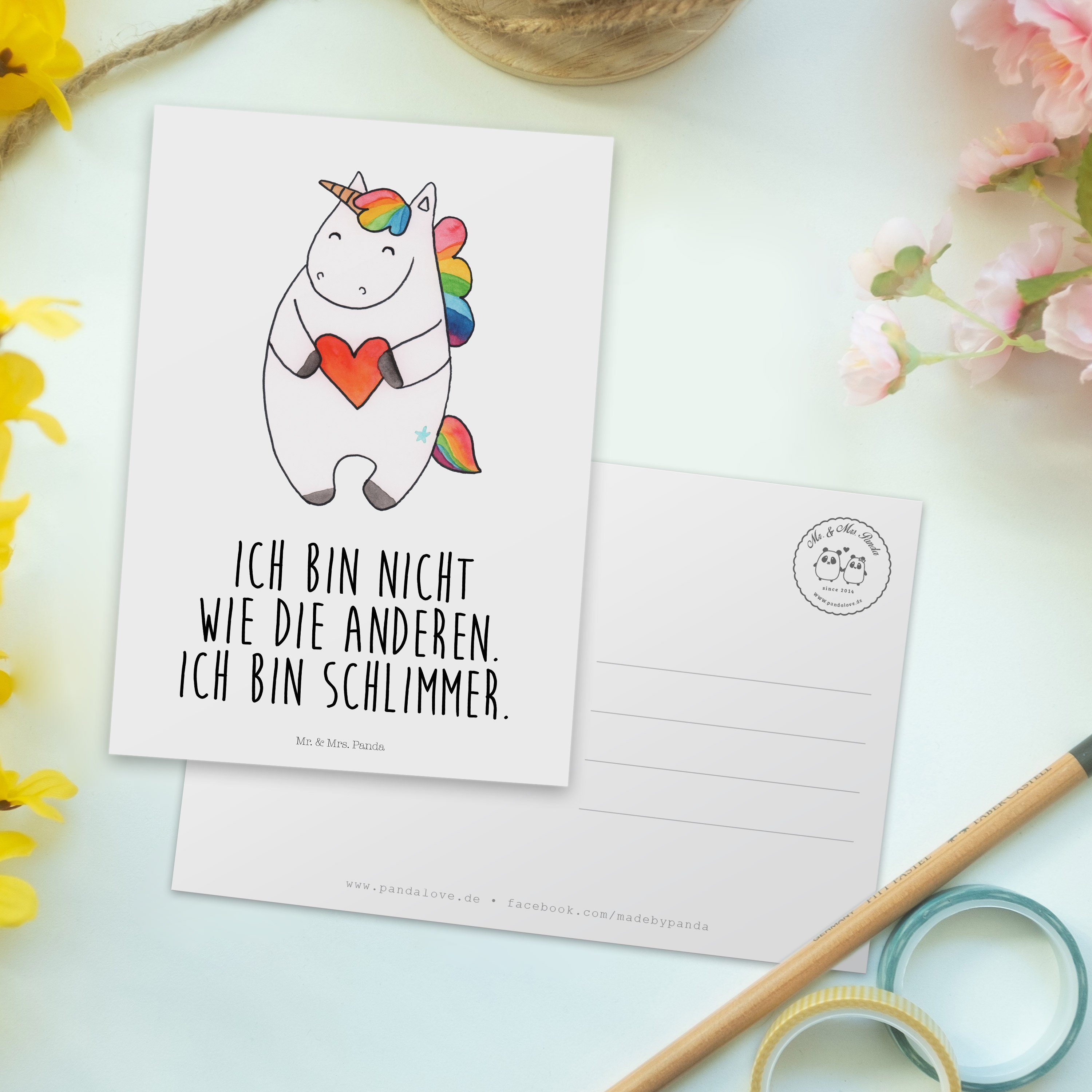 Herz Unicorn, & Ges - Panda Geburtstagskarte, Postkarte Geschenk, Mr. Karte, Weiß Einhorn - Mrs.