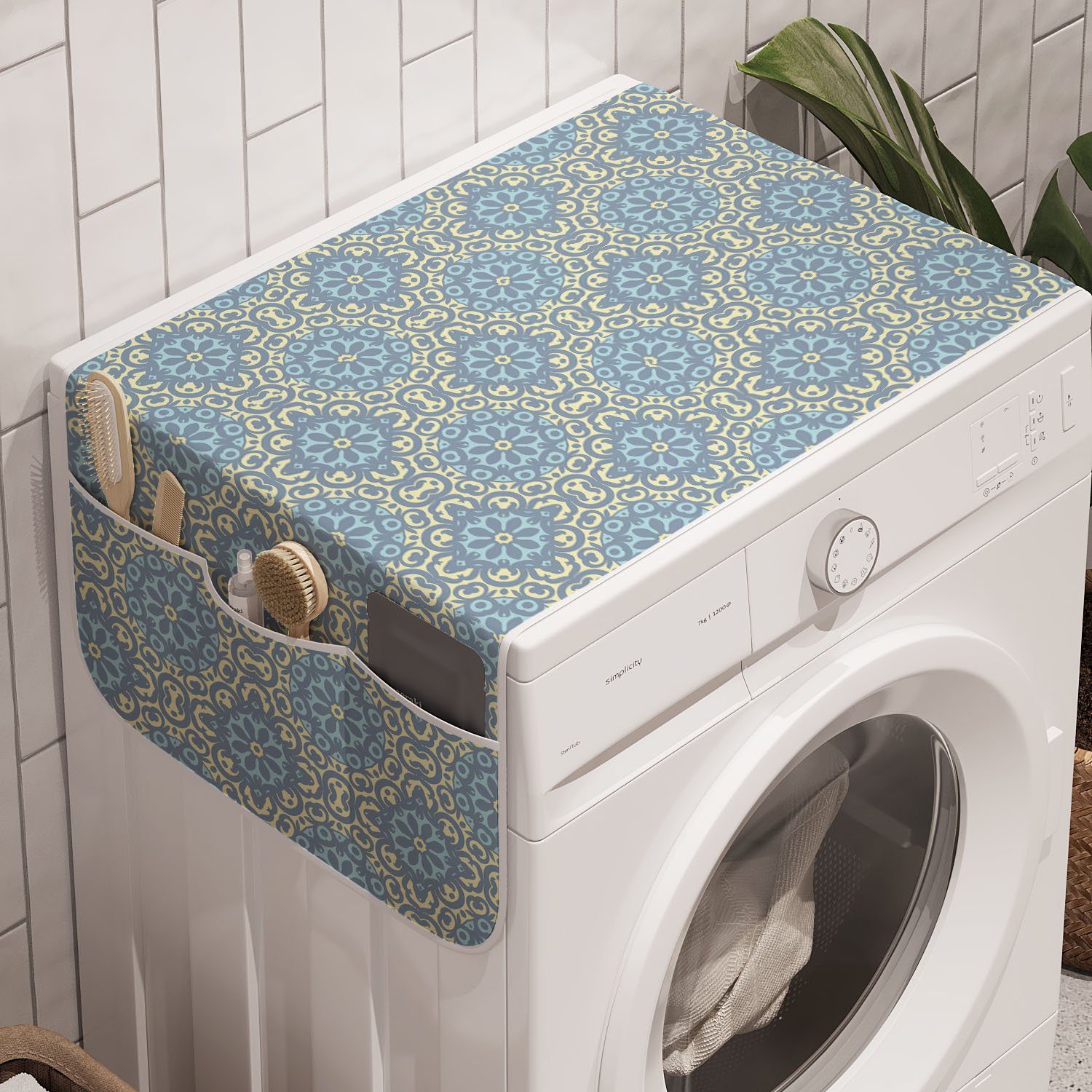 Abakuhaus Badorganizer Anti-Rutsch-Stoffabdeckung für Waschmaschine und Trockner, Arabisch Eastern Stil Swirl Tile