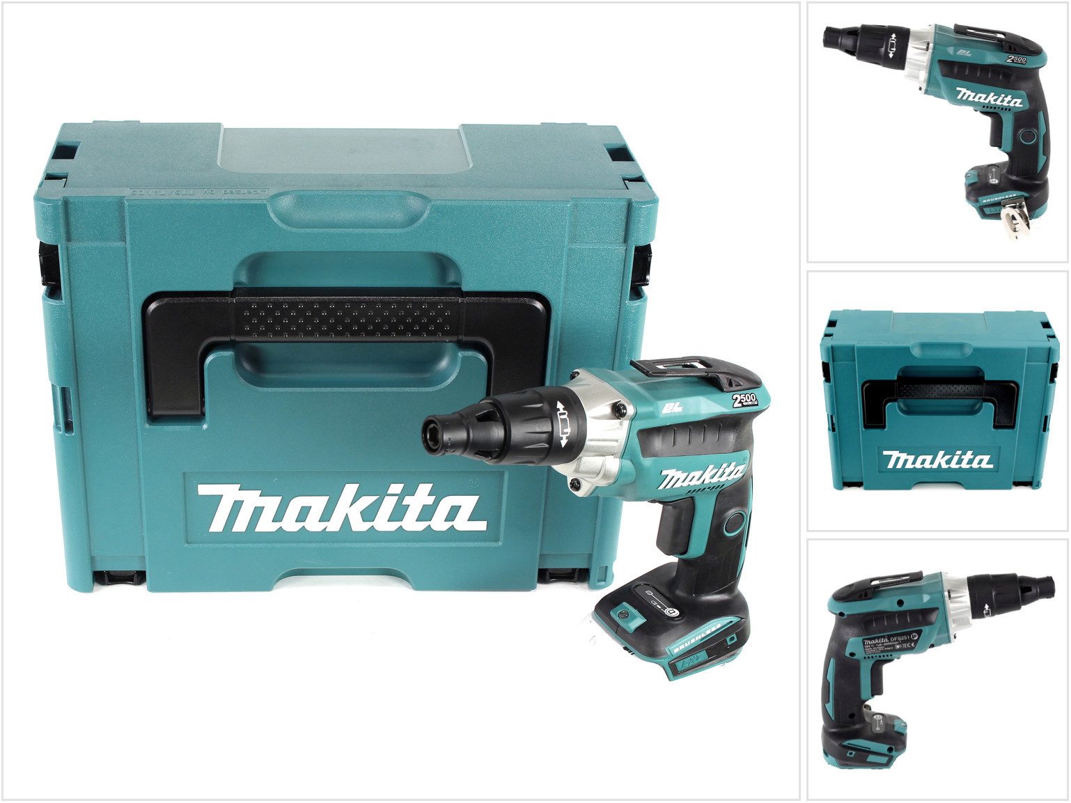Makita Akku-Trockenbauschrauber DFS 251 ZJ 18 V Li-Ion Trockenbauschrauber Brushless Solo im Makpac -