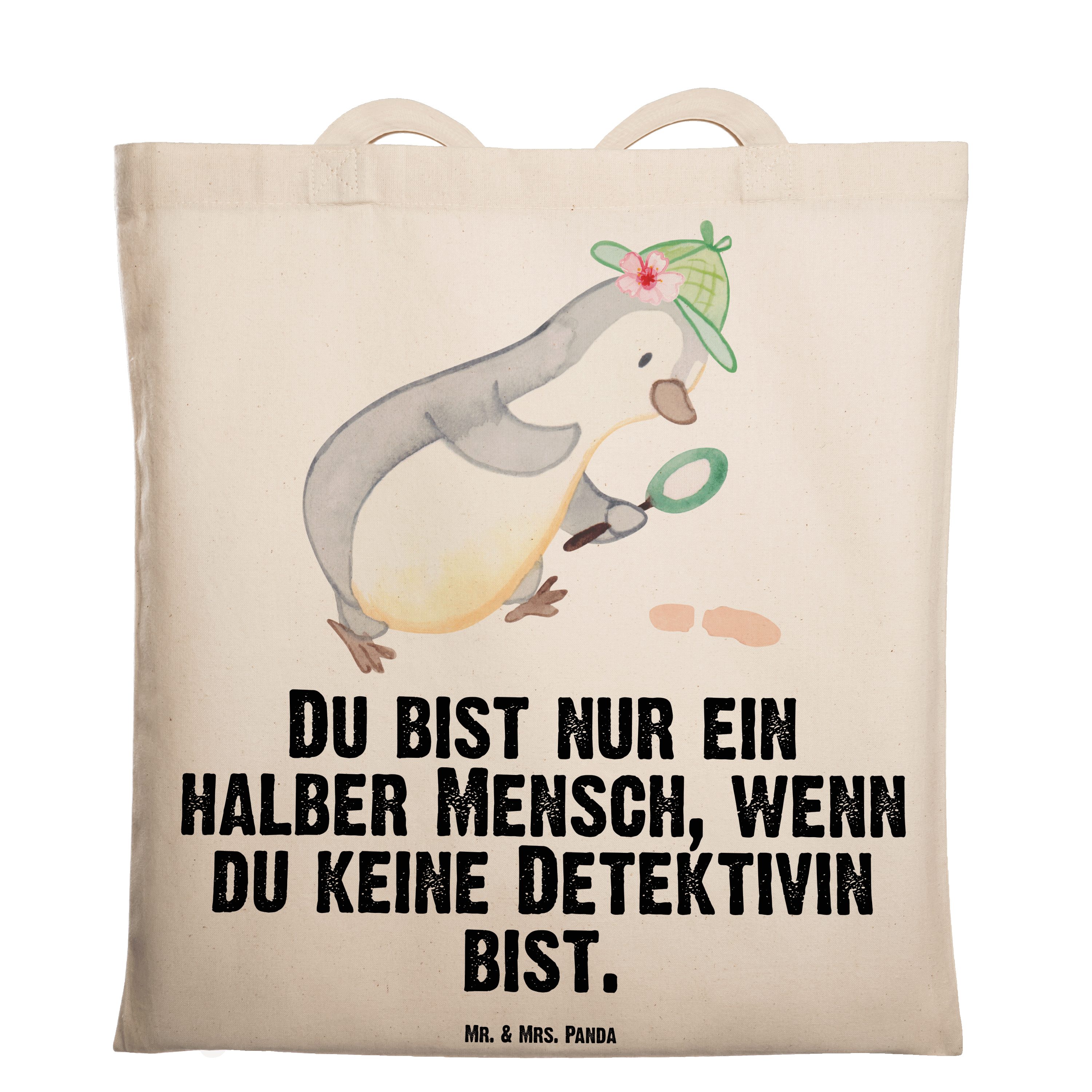 & Herz Mrs. Tragetasche Mr. - Stoff Geschenk, Transparent Panda - Detektivin Berufsdetektivin, (1-tlg) mit