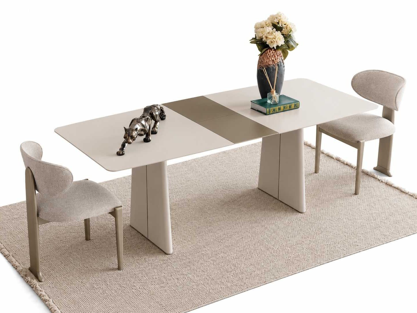 Xlmoebel Esstisch Elegantes Esszimmer Set: Ausziehbarer Tisch mit 2 Holzstühlen (Esszimmer Set, 3-St., Ausziehbarer Tisch mit 2 Stühlen), Made in Europa