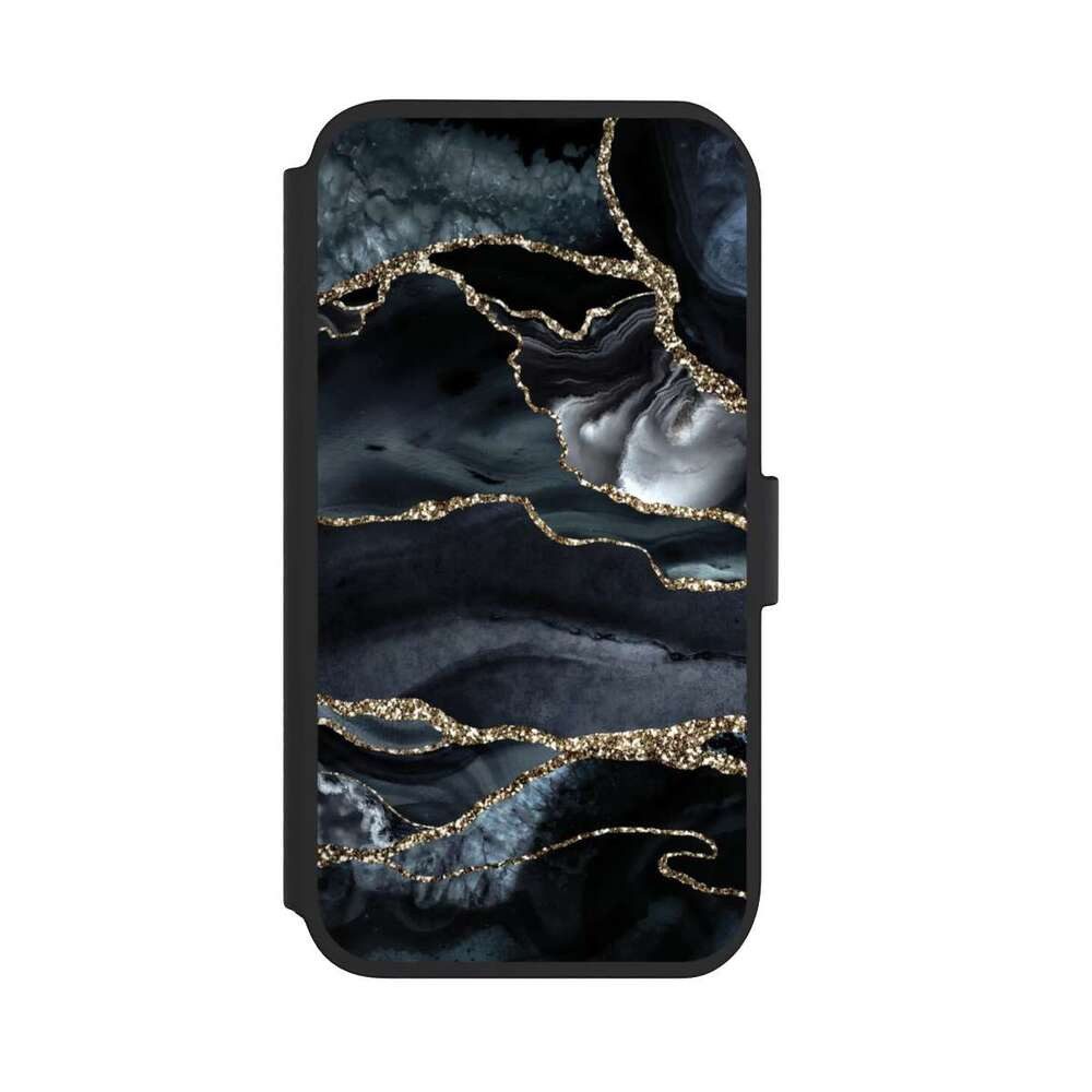 NIVOCASE Handyhülle Glitzer Look Marmor Trends Dark marble gold Glitter look, Apple iPhone 11 Klapphülle Handyhülle aus Kunst Leder NIVOflip schwarz