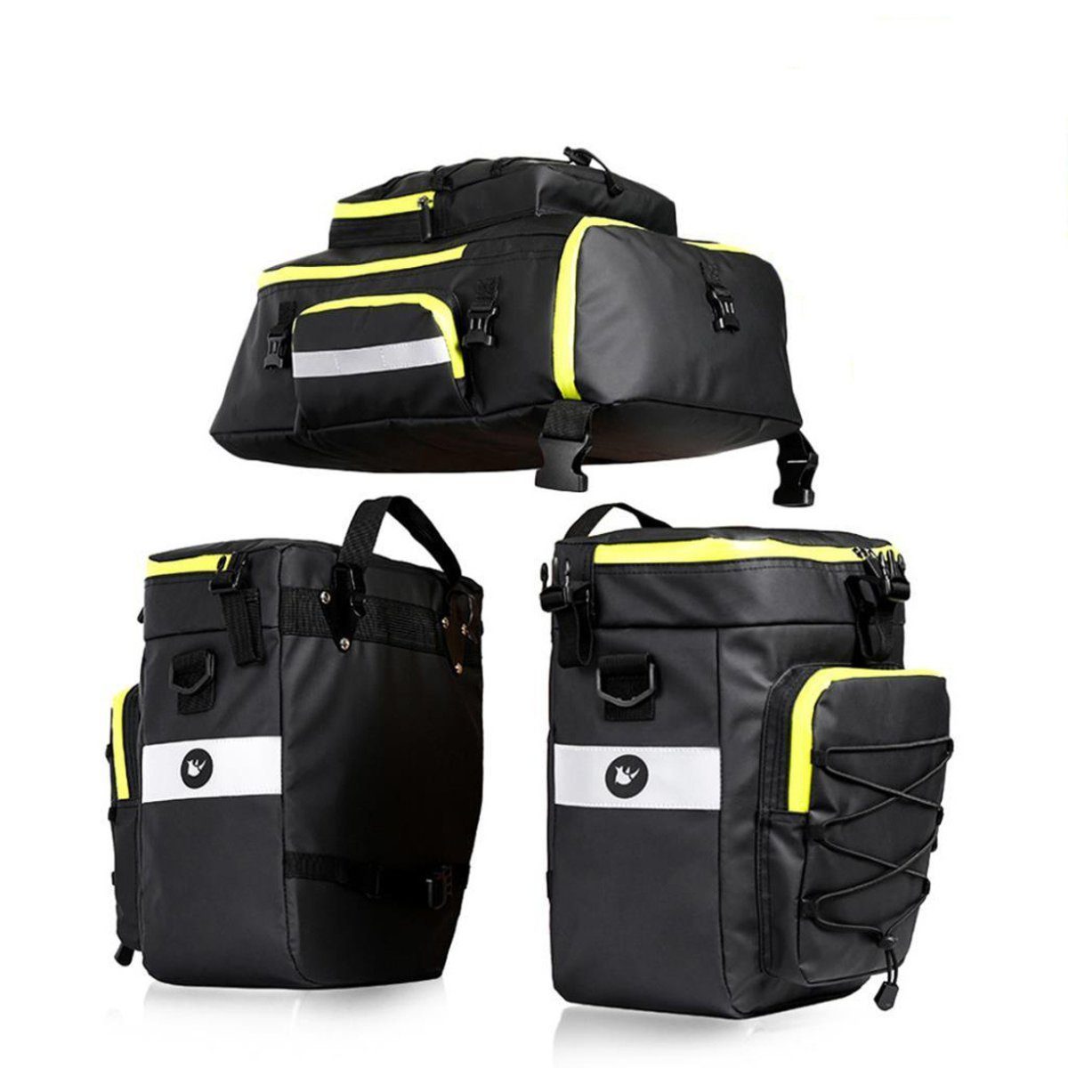 smartEC Gepäckträgertasche (3 in 1 Set, 1 Obertasche, 2 Seitentaschen), wasserdicht, reißfest, Reflektoren, großes Volumen (75 L)