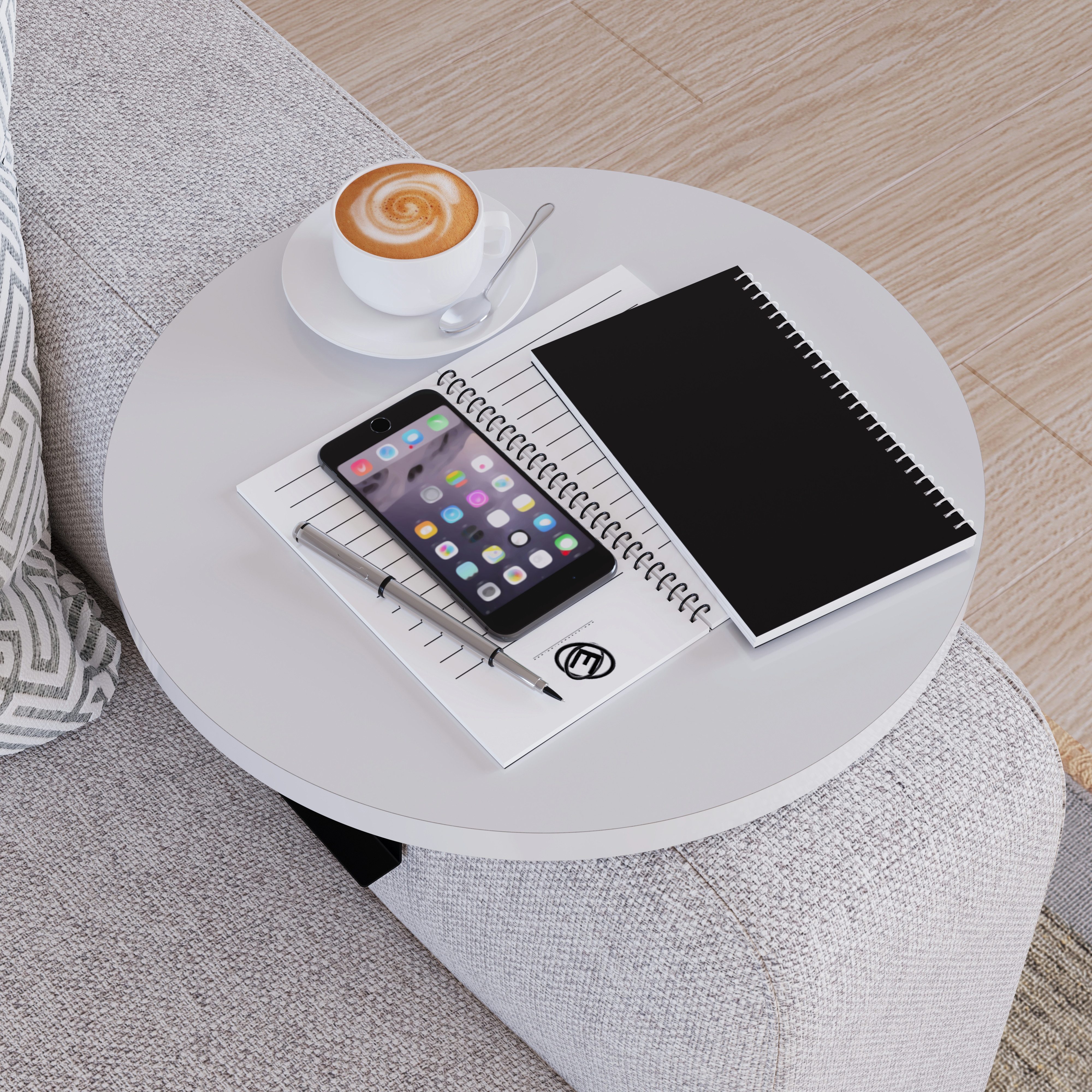 en.casa Tablett, Spanplatte, »Kuleskyd« Couchtablett Ø34 cm Weiß