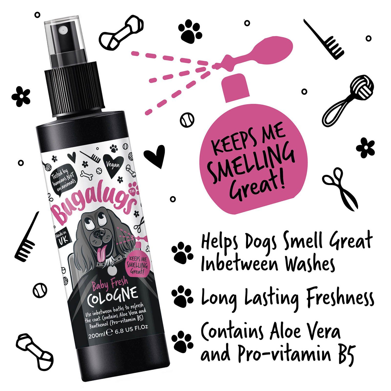 Bugalugs Fellpflege Bugalugs Hundedeo Hundeparfüm Baby Fresh 200ml, 200 ml, (1-St), Hundeparfüm, Lake District Wasser, langanhaltender Duft