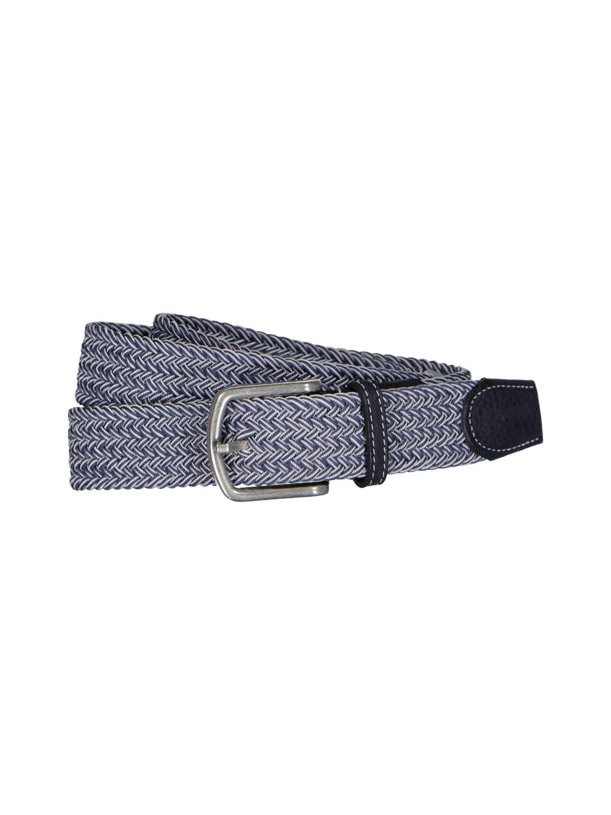 Engbers Stoffgürtel Herren Sportiver Flechtgürtel mit Lederapplikation, Mittelblau